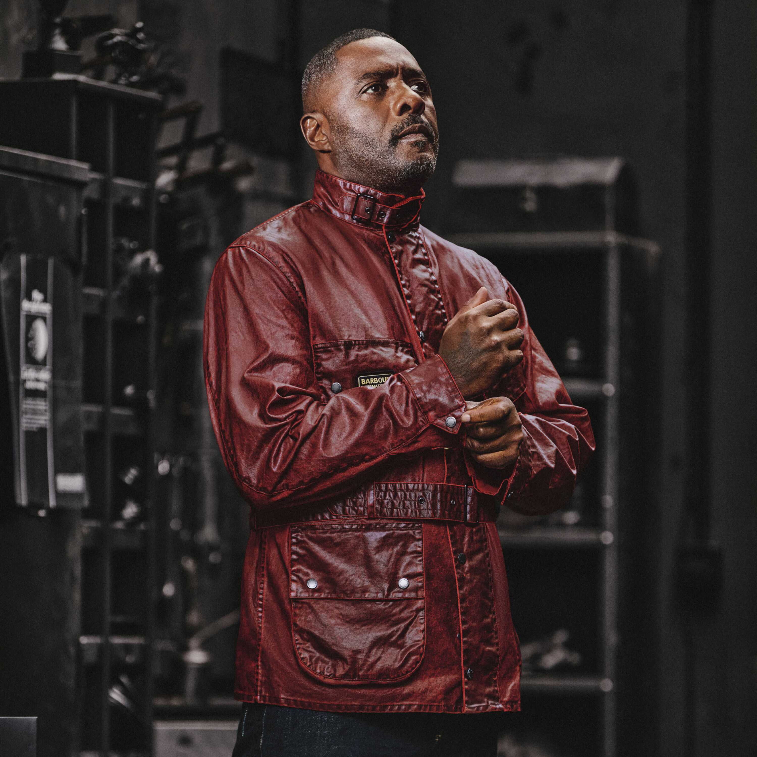 Idris Elba wearing Barbour International 90th Anniversary Distressed A7 Jacket