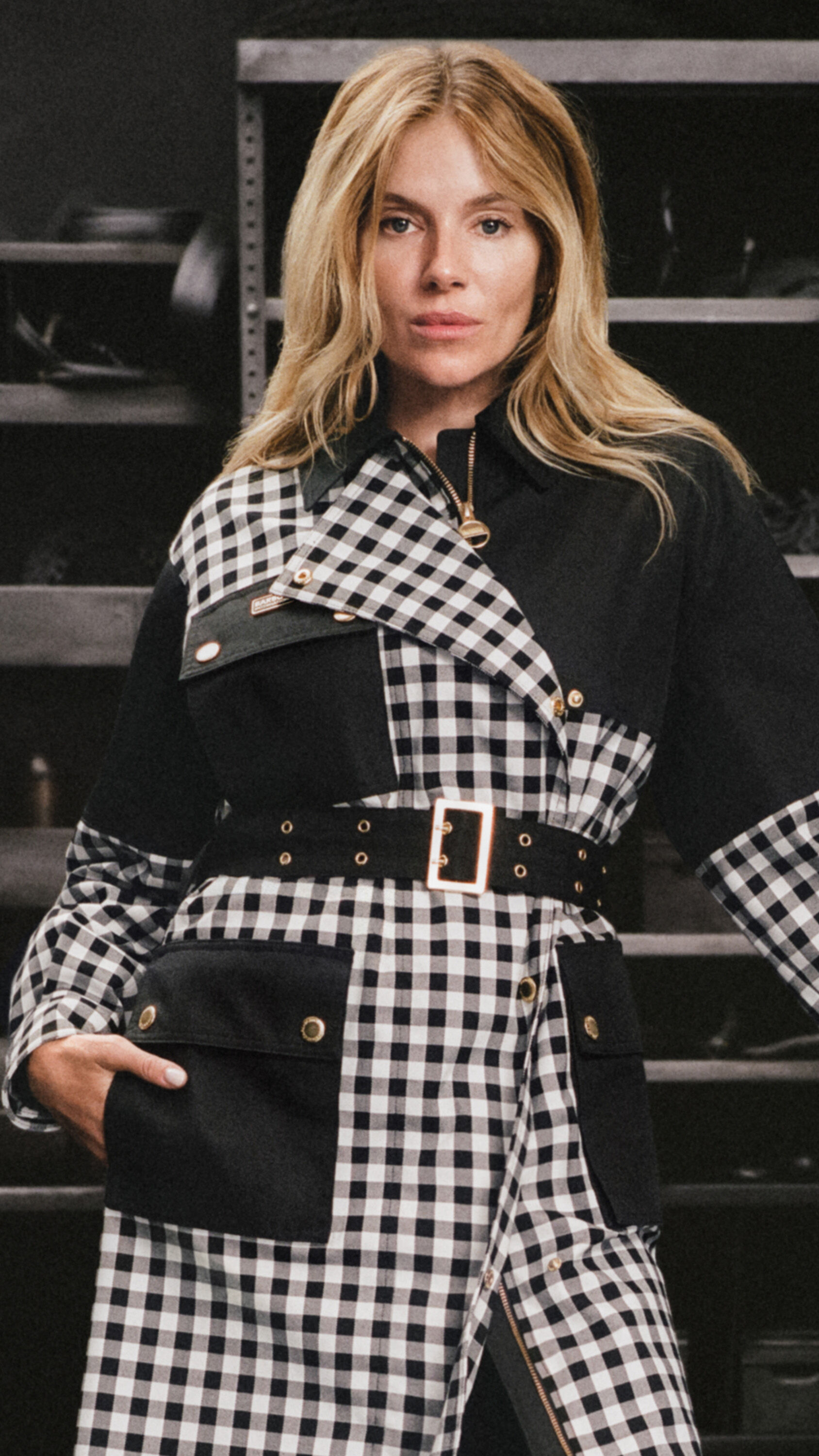 Sienna Miller wearing the Gea Gingham Showerproof Jacket