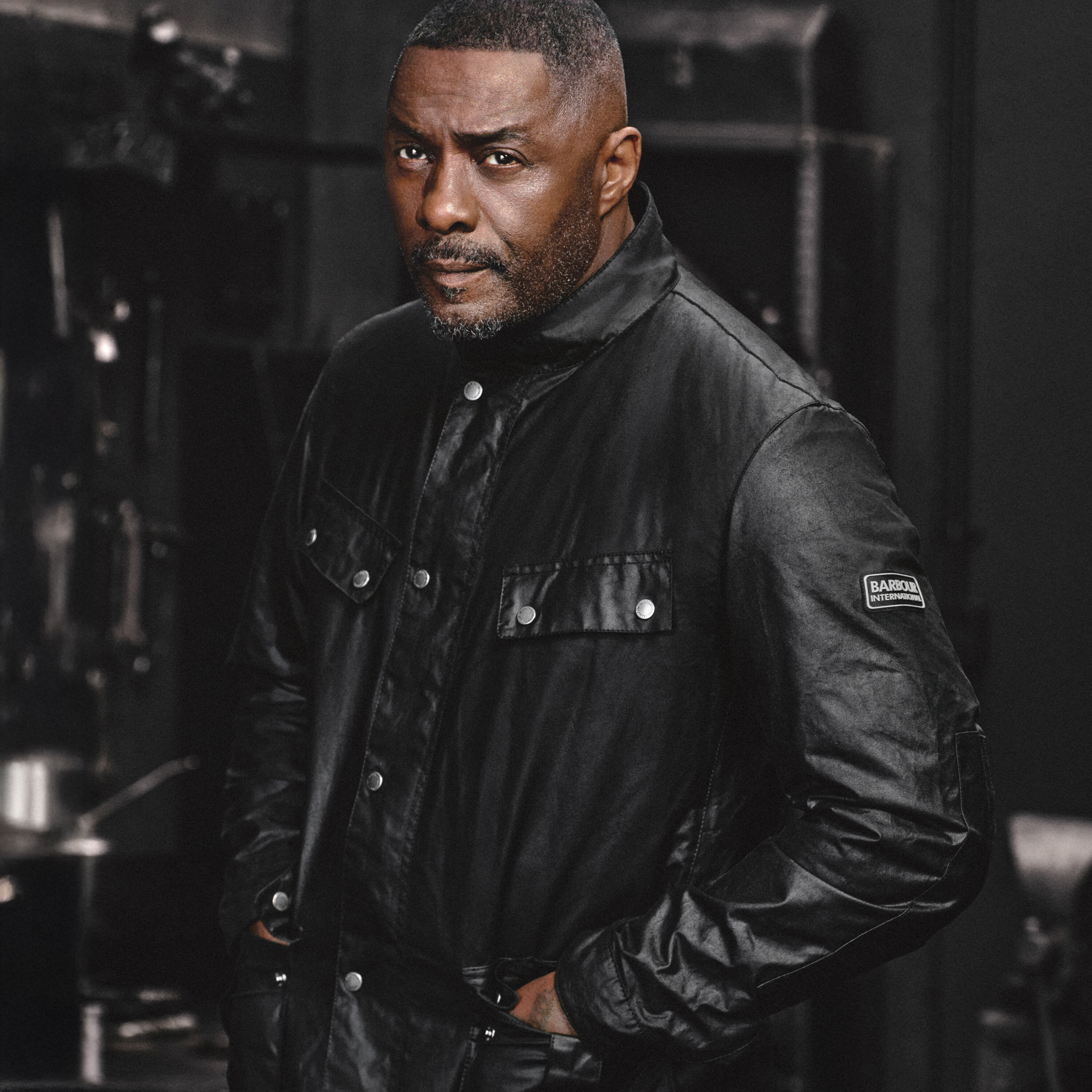 Idris Elba wearing the Tourer Duke Waxed Jacket