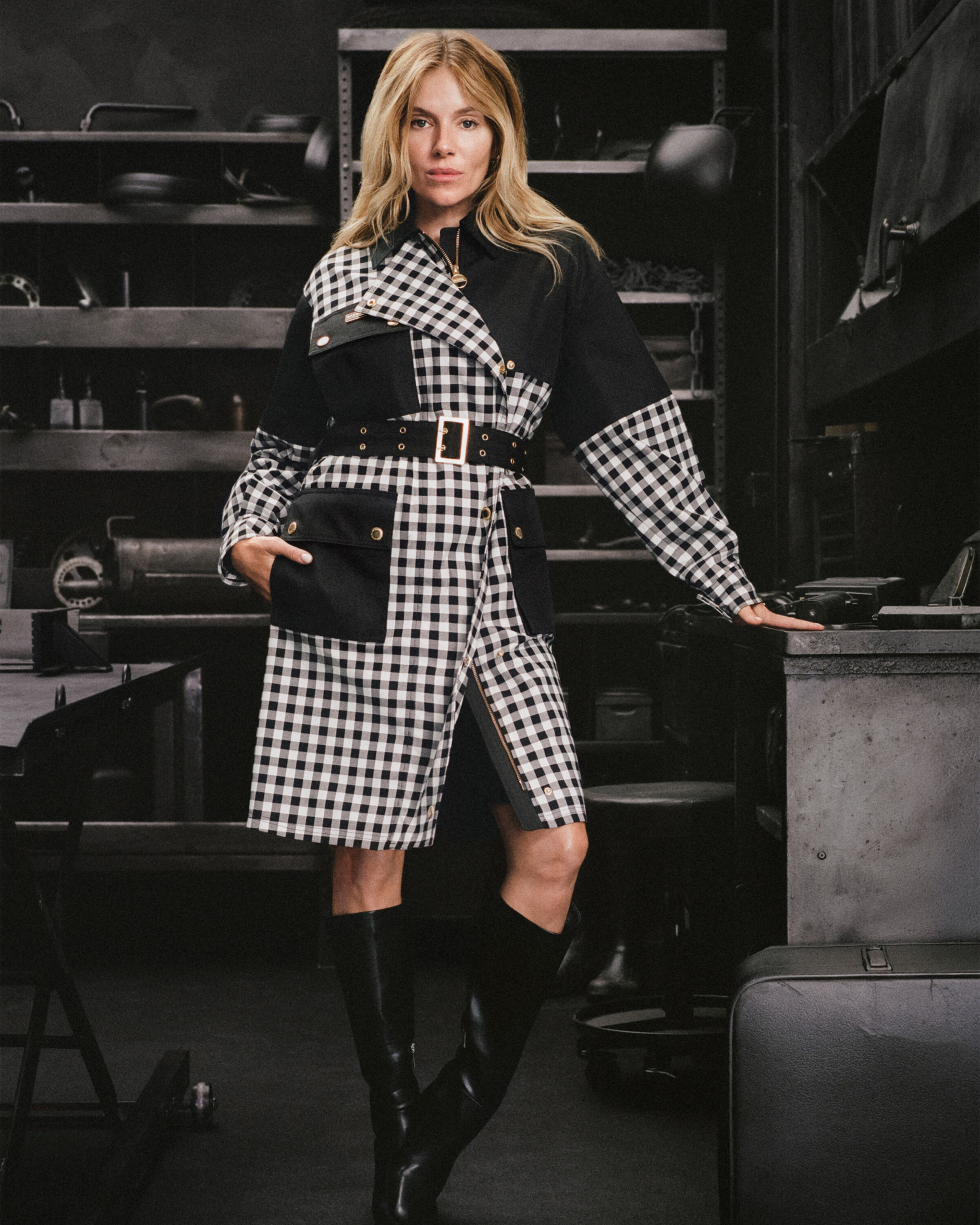 Sienna Miller wearing the Gea Gingham Showerproof Jacket