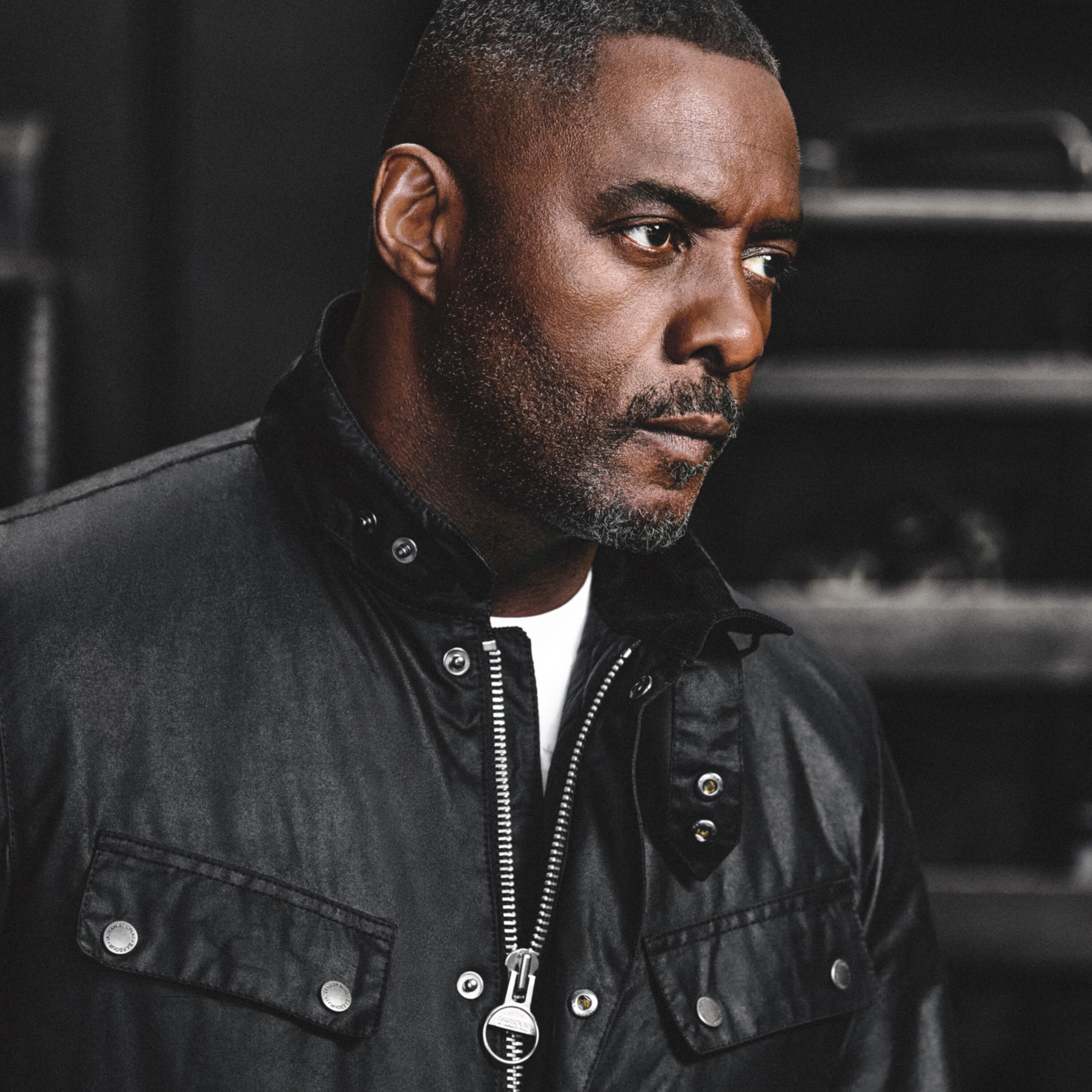 Idris Elba wearing the Tourer Duke Waxed Jacket