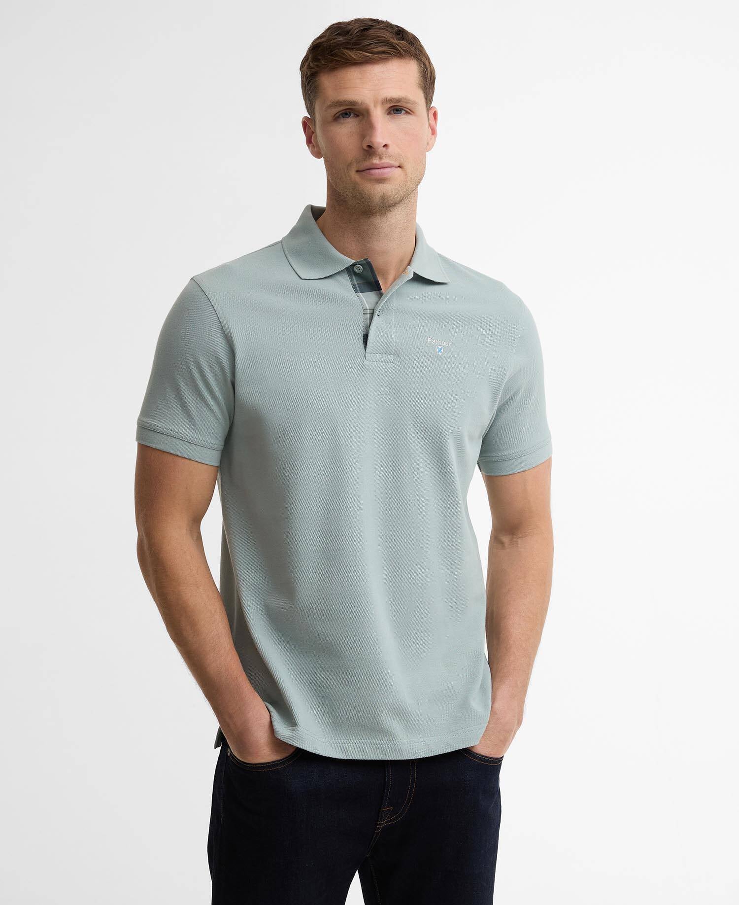Poloshirt Tartan Piqu&eacute; Tailored Dusty Slate image number 0