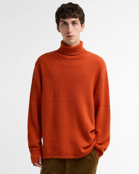 Maglione in lana a collo alto con risvolto Barbour x Norbit Burnt Orange