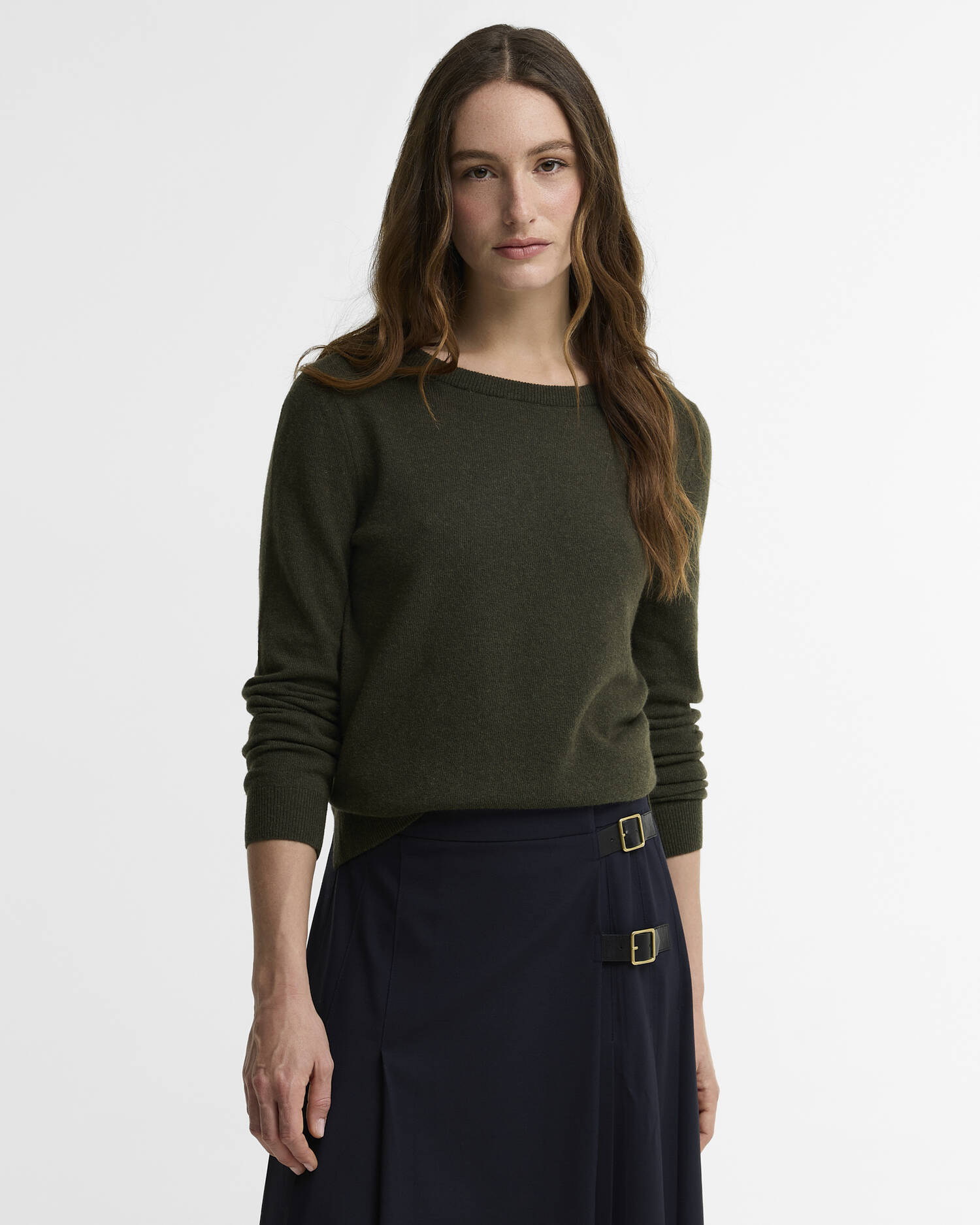 Pendle Crew Neck Jumper Olive/Birchwood Tartan image number 0