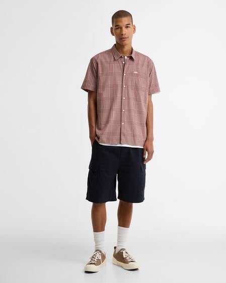 Carrock Checked Seersucker Short-Sleeved Shirt Burnt Pepper