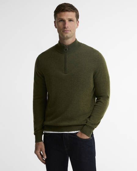 Ronson Wool-Cashmere Half-Zip Jumper Olive