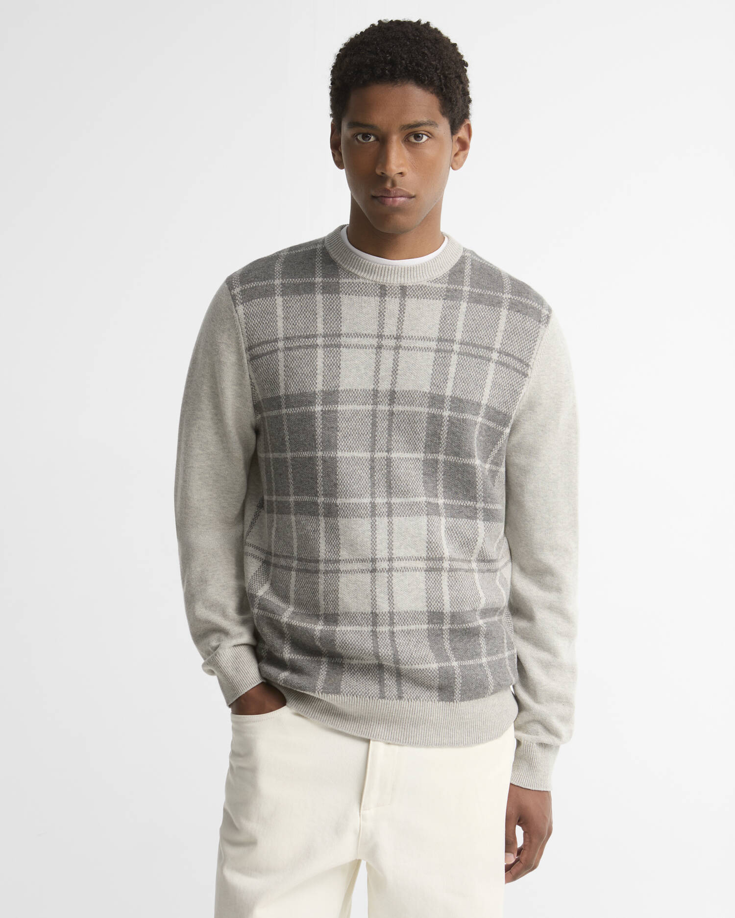 Mineral Tartan Crew Neck Jumper Grey Marl image number 0