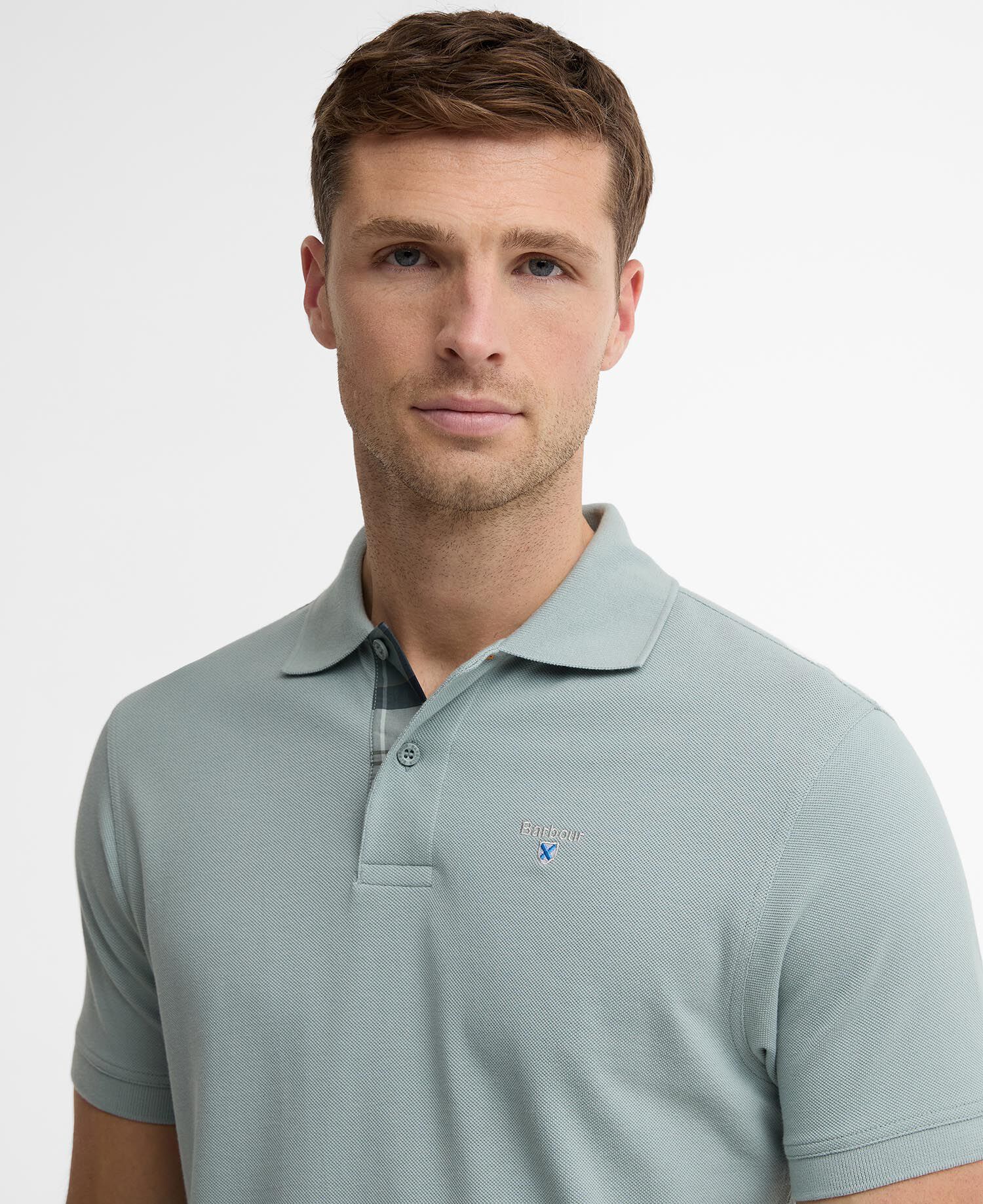 Poloshirt Tartan Piqu&eacute; Tailored Dusty Slate