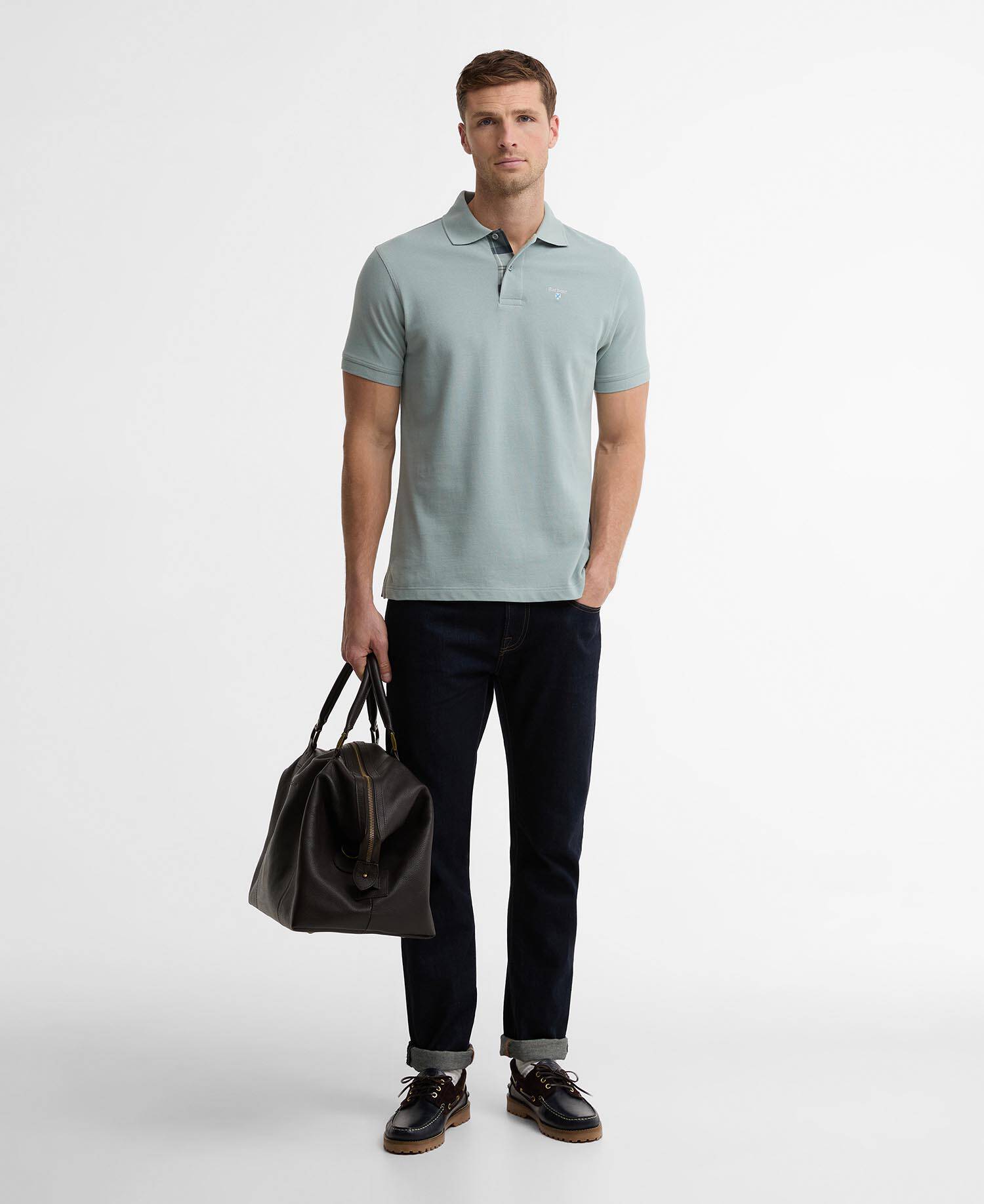 Poloshirt Tartan Piqu&eacute; Tailored Dusty Slate image number 1