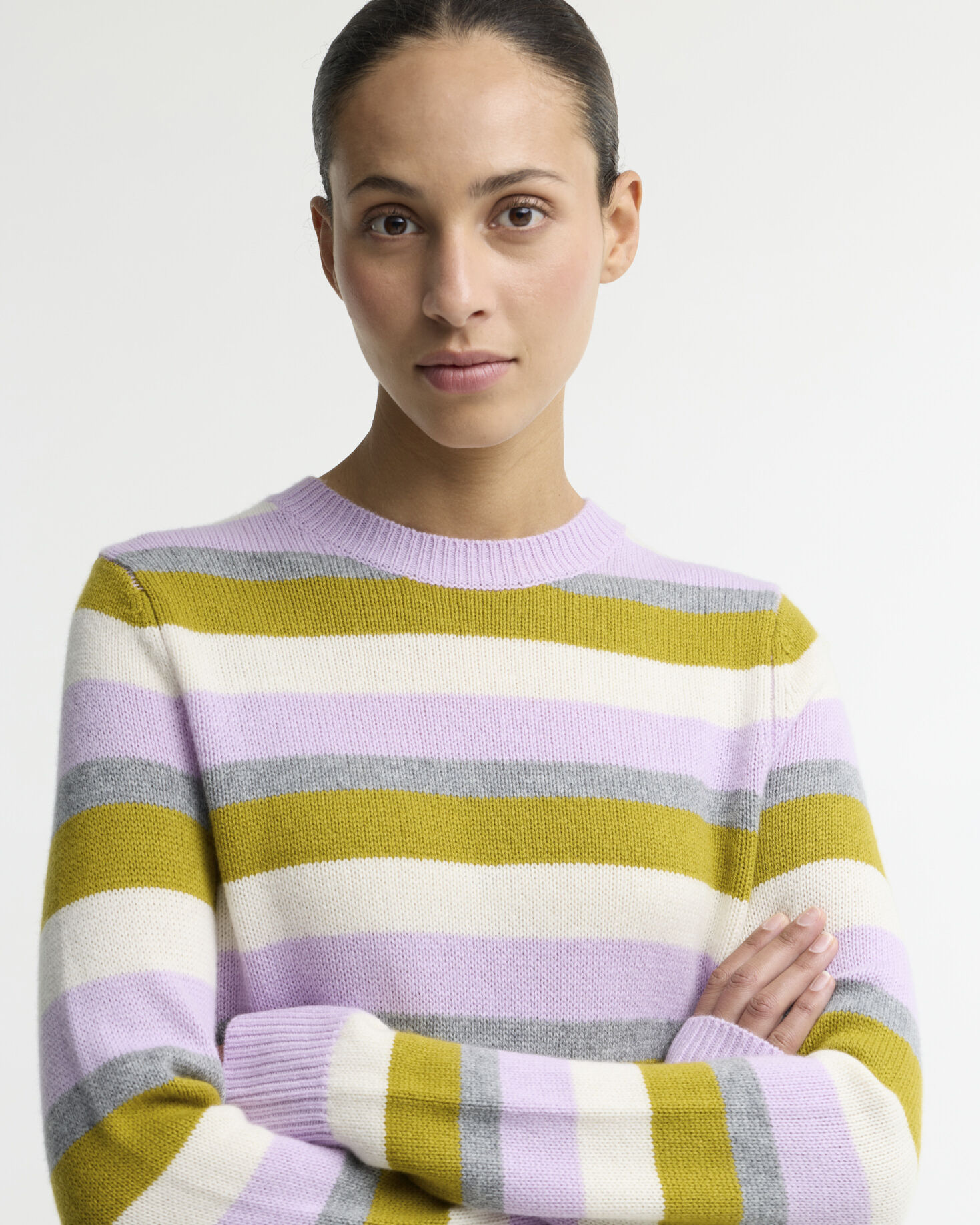 Woodhouse Striped Cashmere-Blend Crew Neck Jumper Frosted Heather Multi