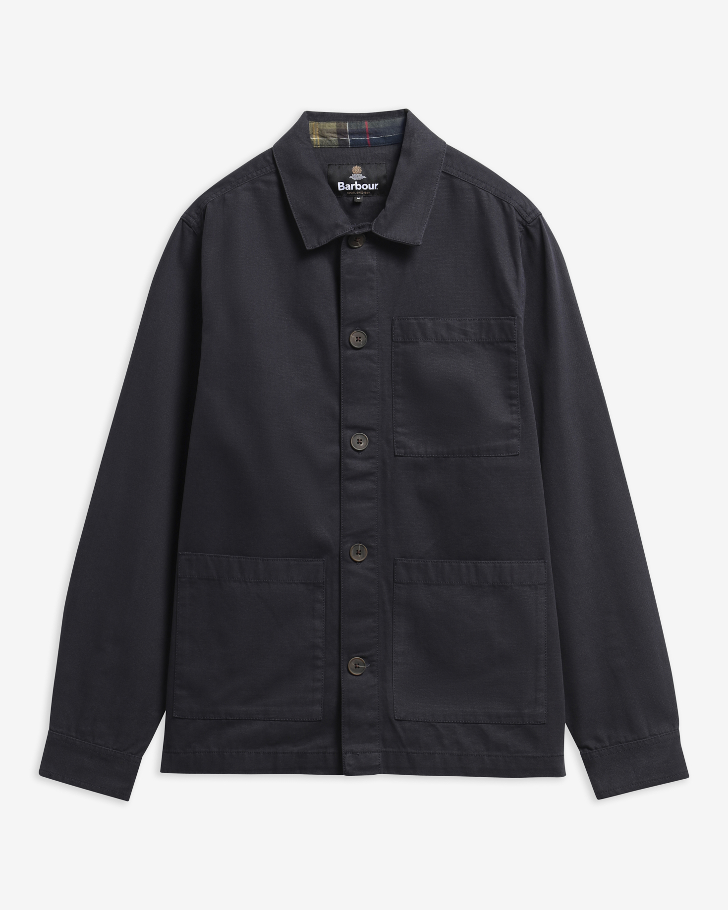 Tartan Trimmed Washed Overshirt Dark Navy