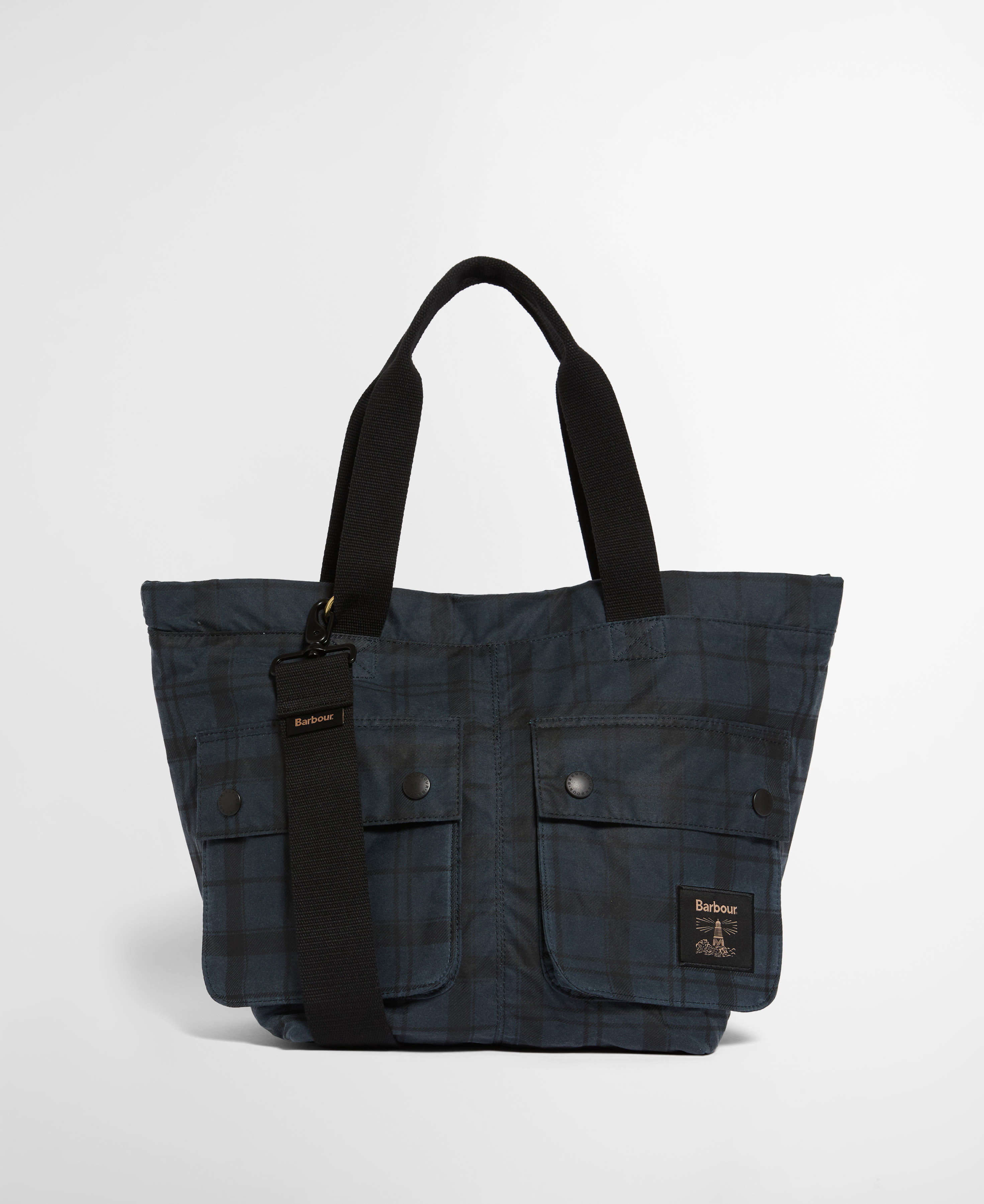 Barbour Tote Bag Field Waxed Navy Tartan