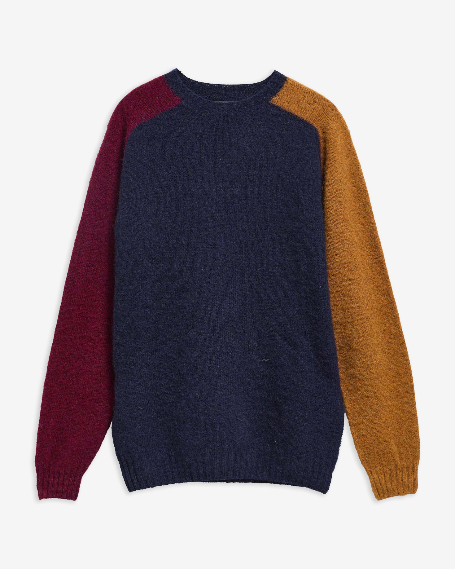 Colour Block Made in Scotland Wool Crew-Neck Jumper Navy
