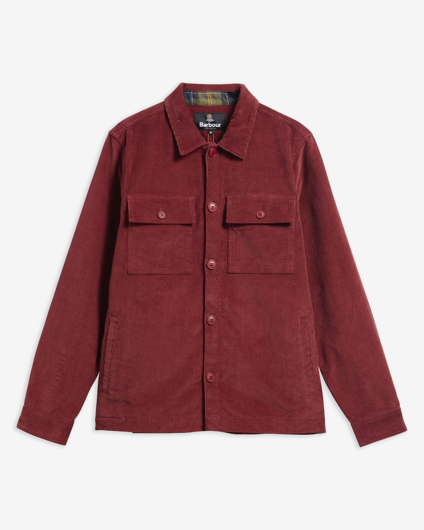 Overshirt a coste sottili con finiture in tartan Russet Brown