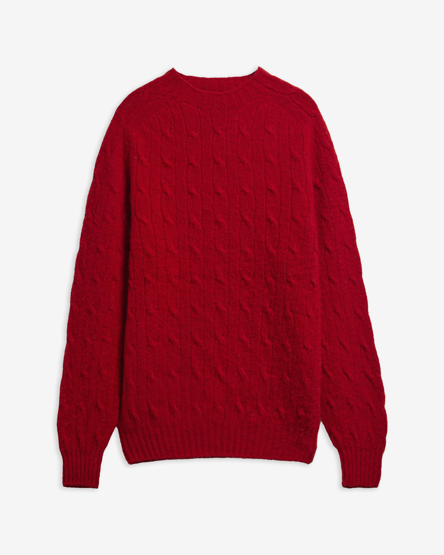 Cable-Knit Made in Scotland Wool Crew-Neck Jumper Red