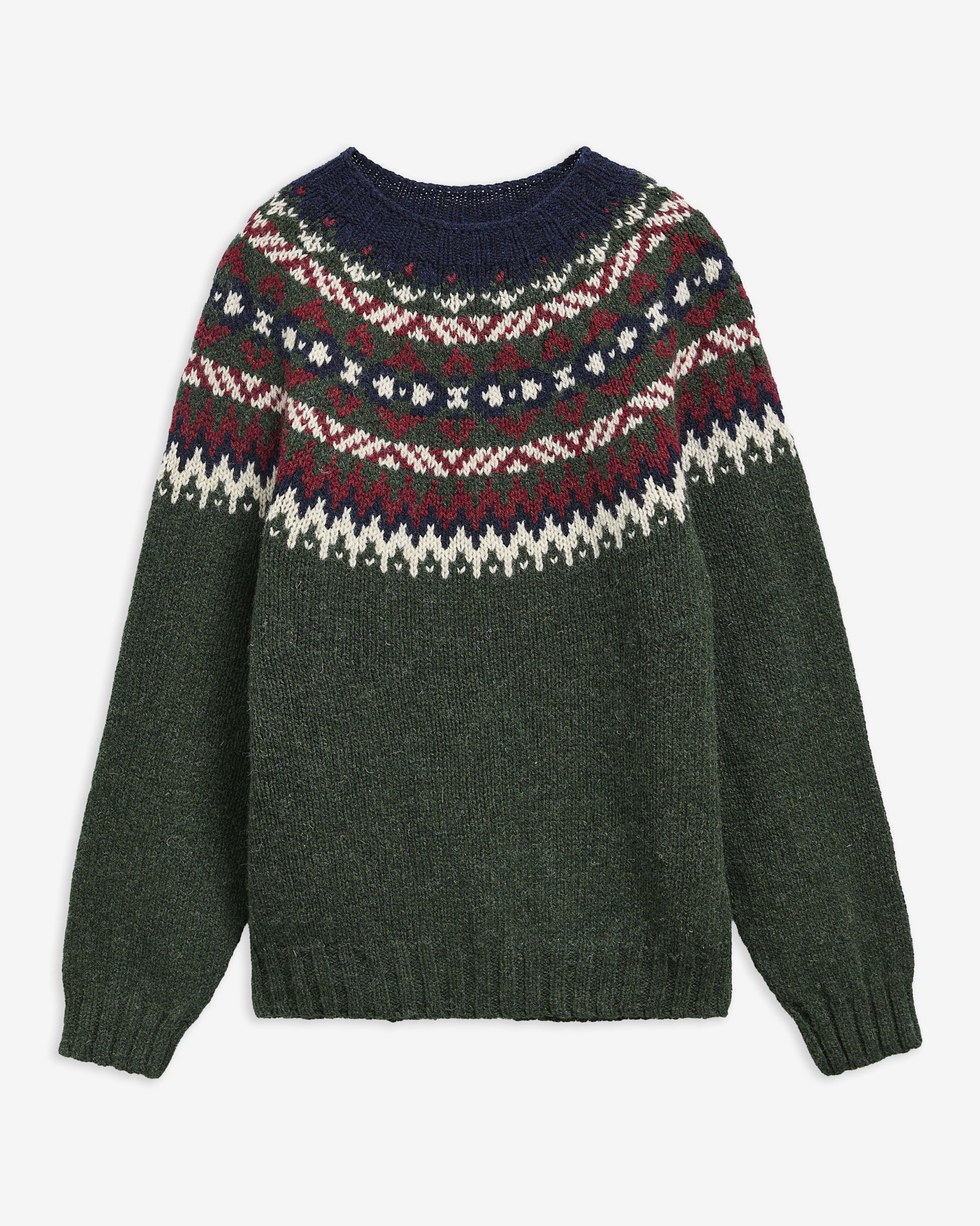 Fair Isle Made in Scotland Crew-Neck Jumper Green