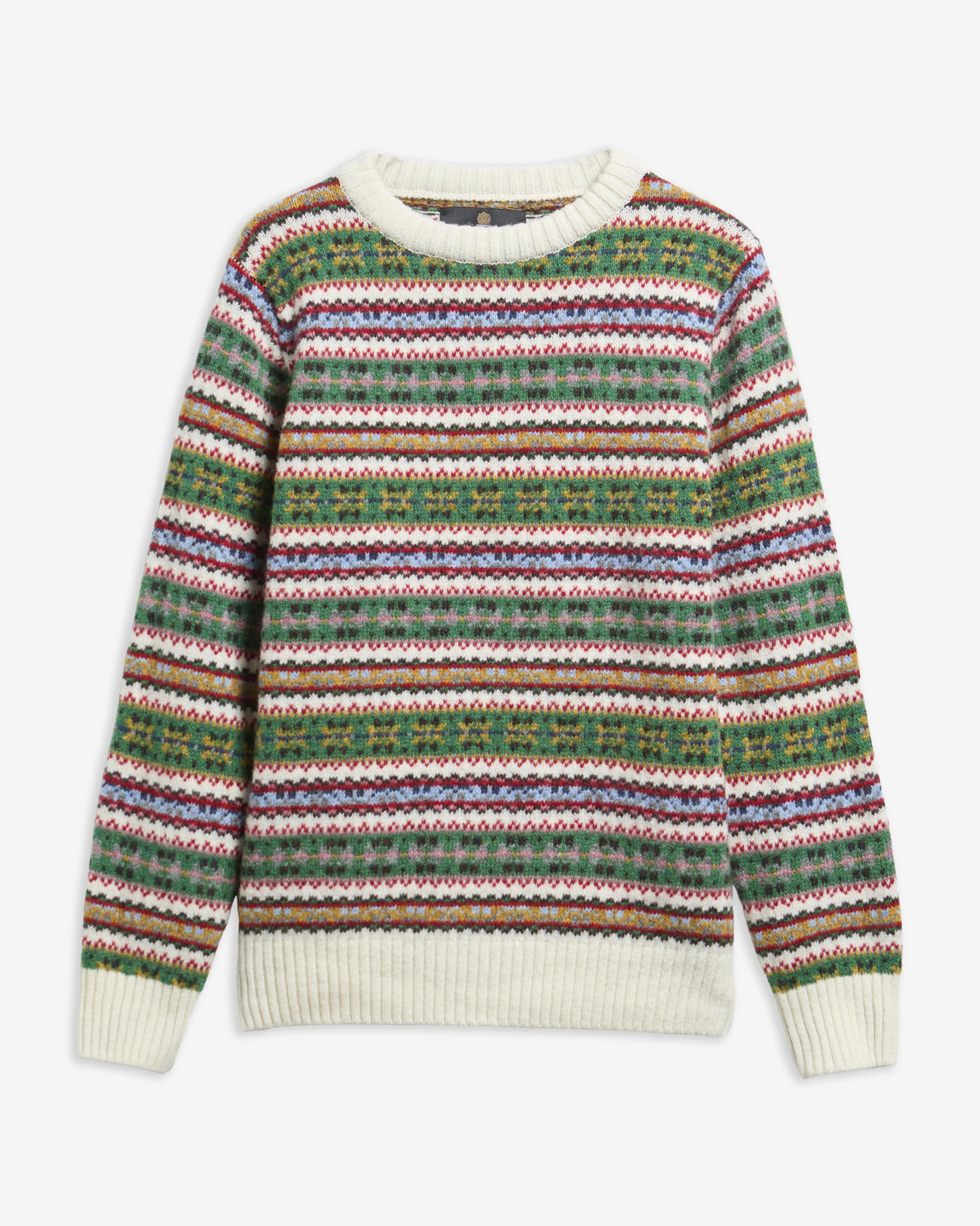 Fair Isle Made in Scotland Wool Crew-Neck Jumper Whisper White