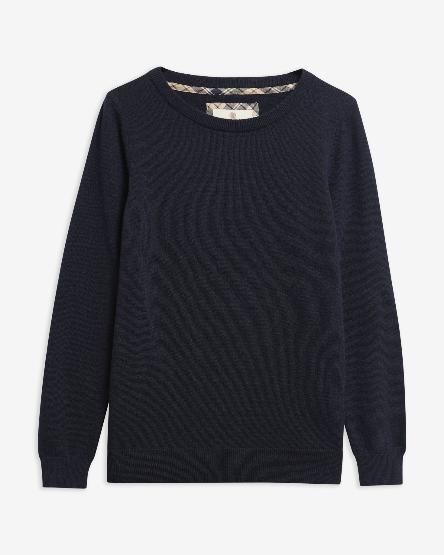 Pendle Crew Neck Jumper Navy/Birchwood Tartan