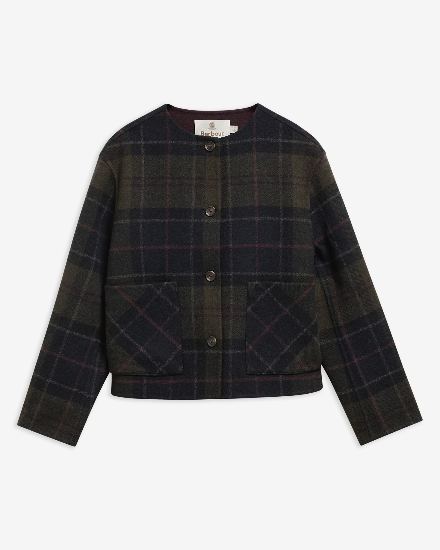 Marlow Tartan Wool Collarless Jacket Shadow Classic Tartan