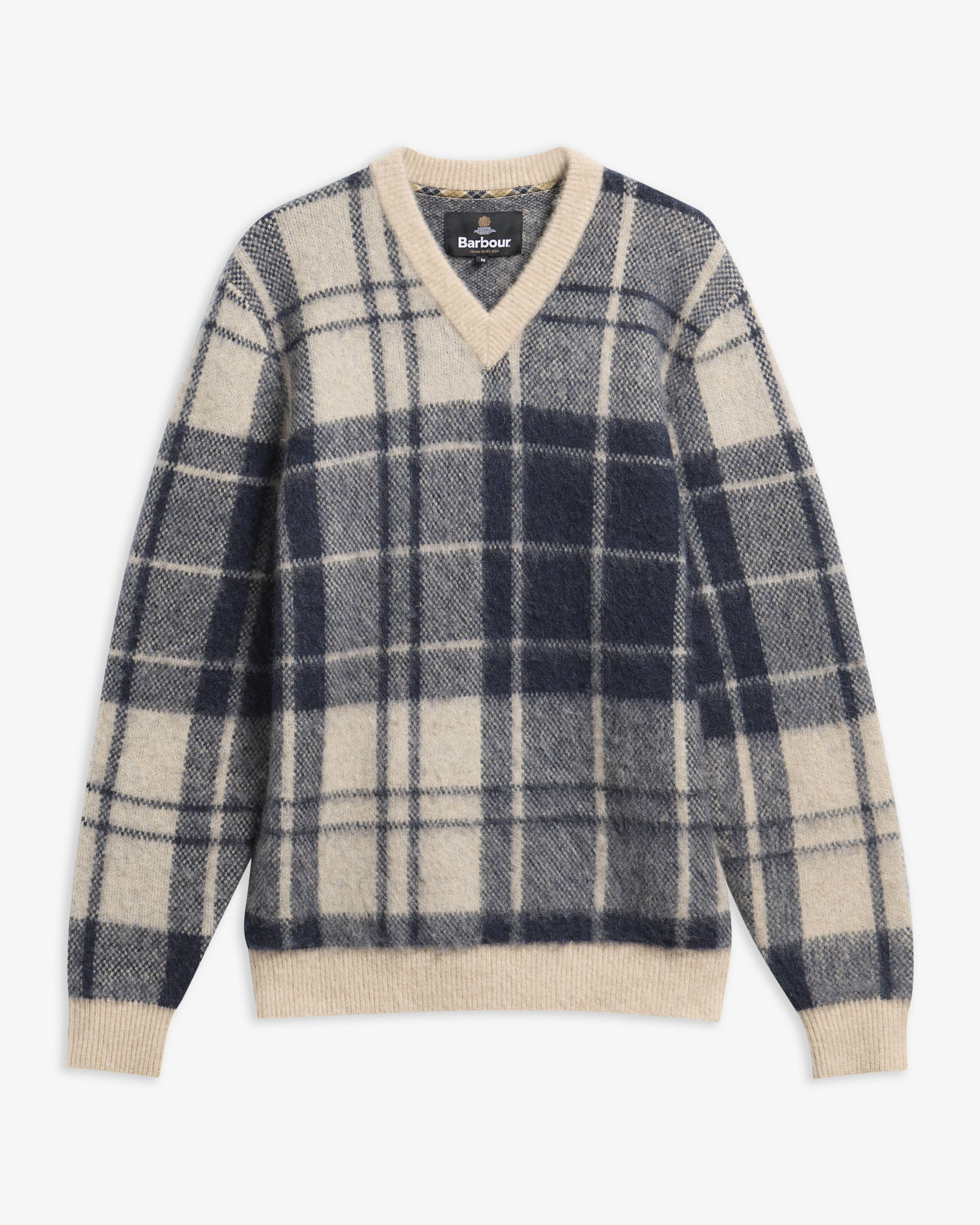 Hunham Tartan V-Neck Jumper Stone