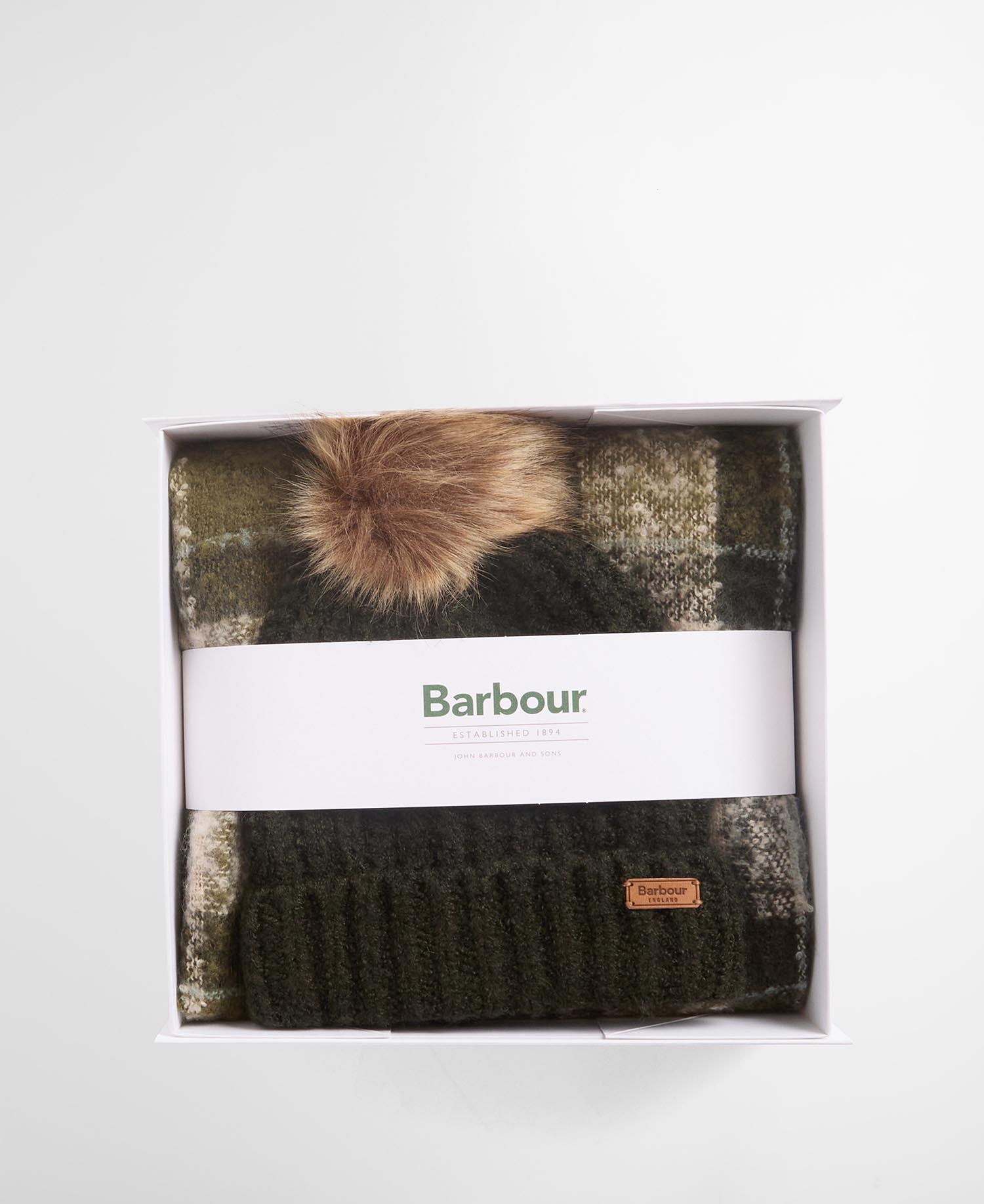 Set regalo berretto e sciarpa tartan Saltburn Ancient Loden/Dk Green