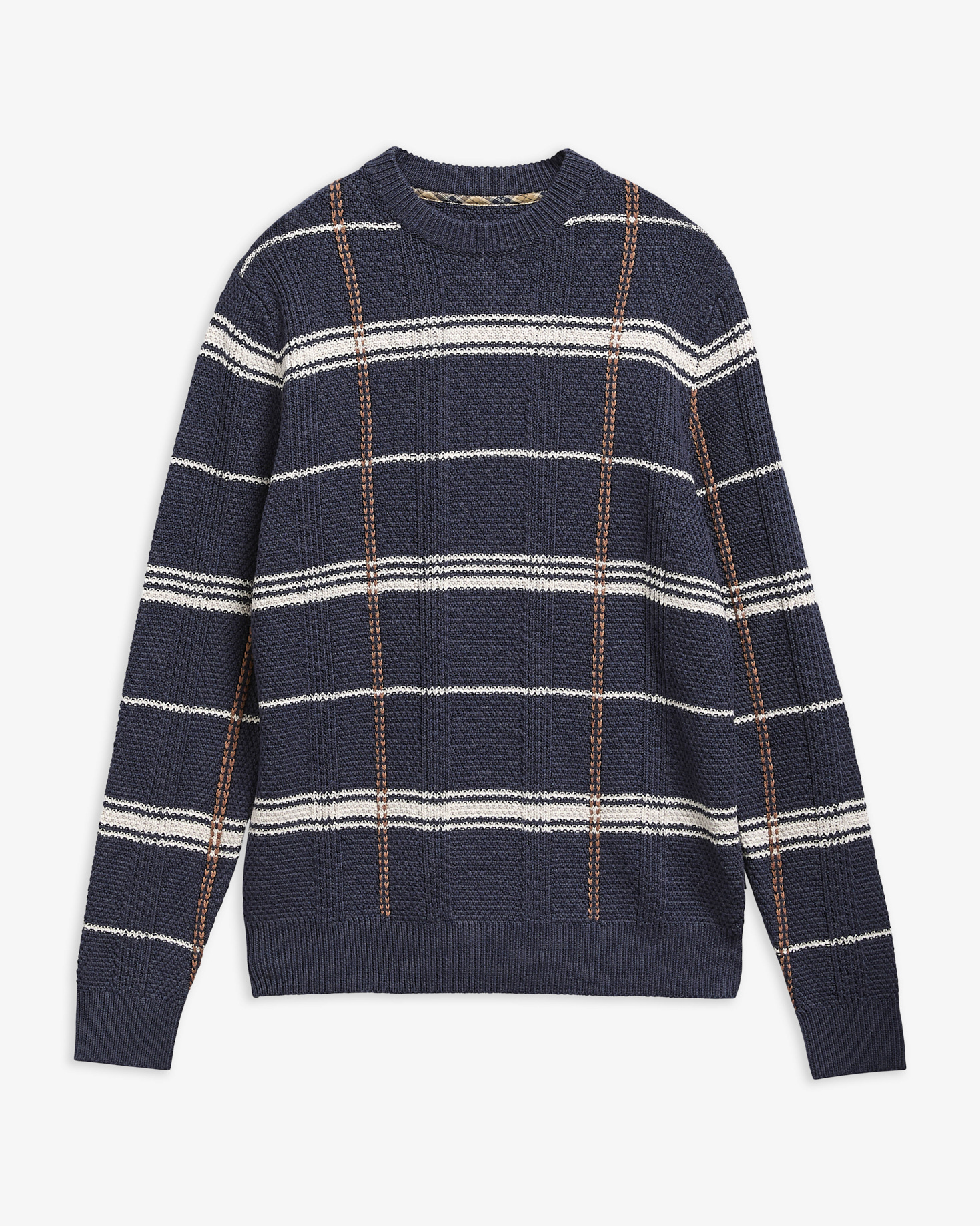 Fasey Cable-Knit Tartan Jumper Navy