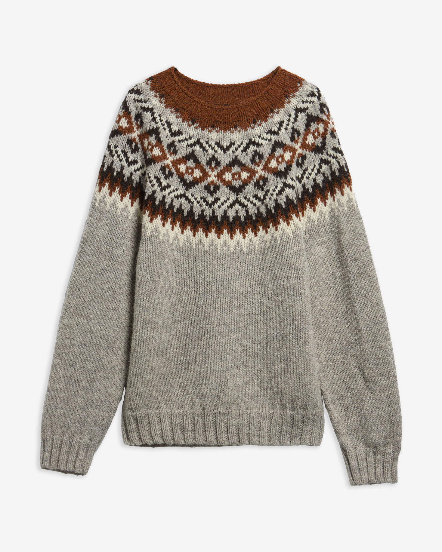 Fair Isle Made in Scotland Crew-Neck Jumper Grey Marl