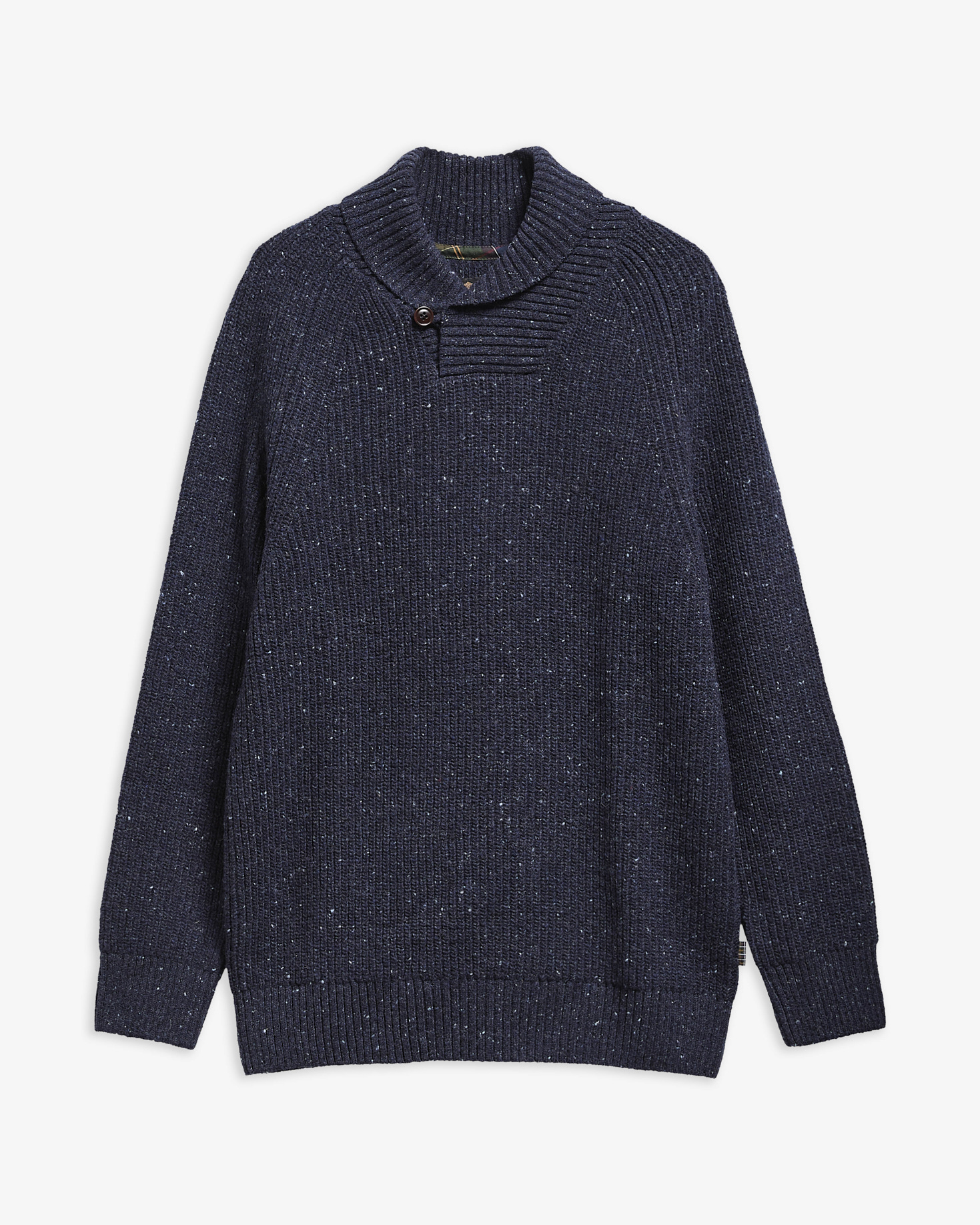 Essentials Fleck Wool Shawl Neck Jumper Navy