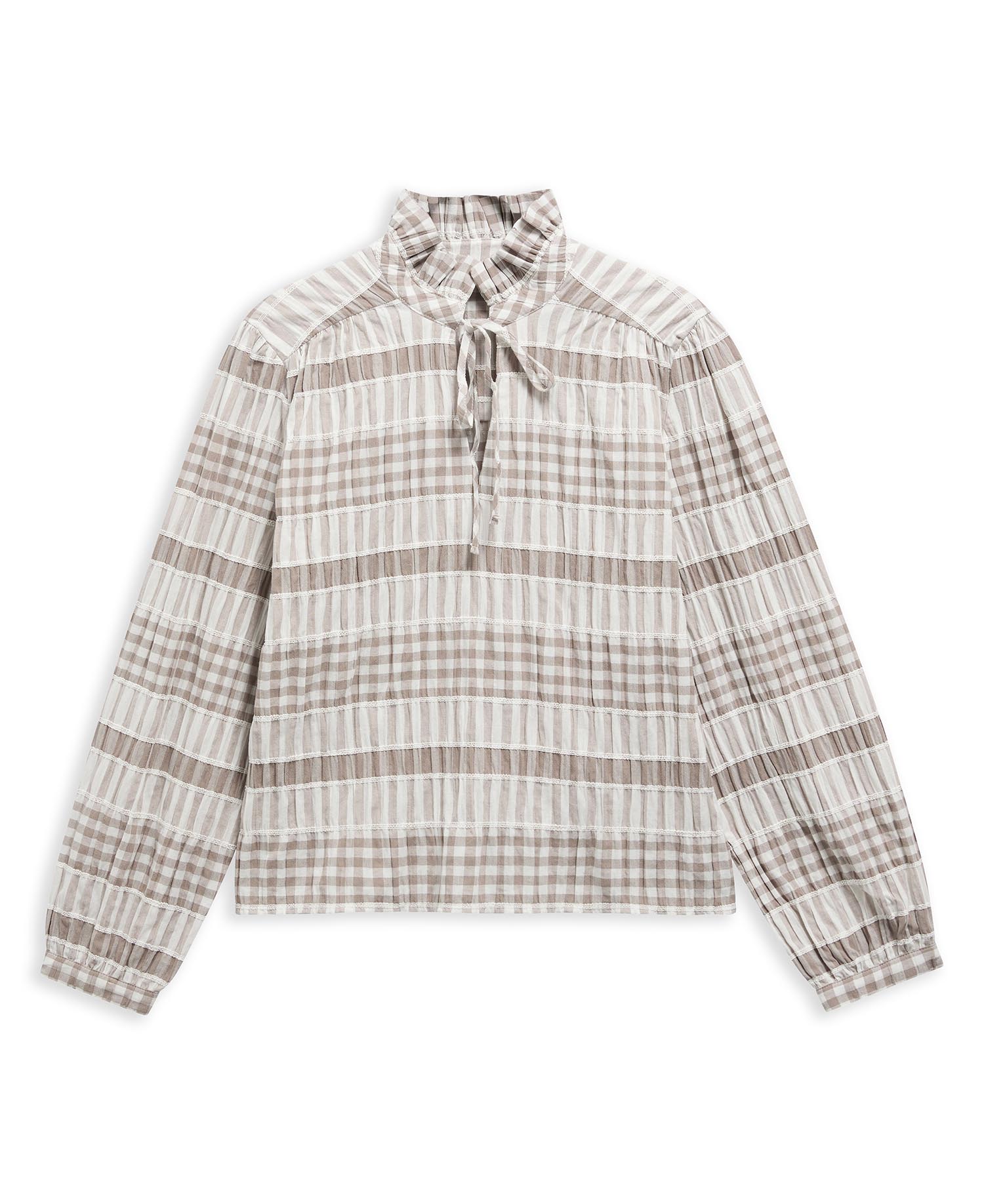 Bluse Hinton Gingham Ruffled Sand/White Gingham