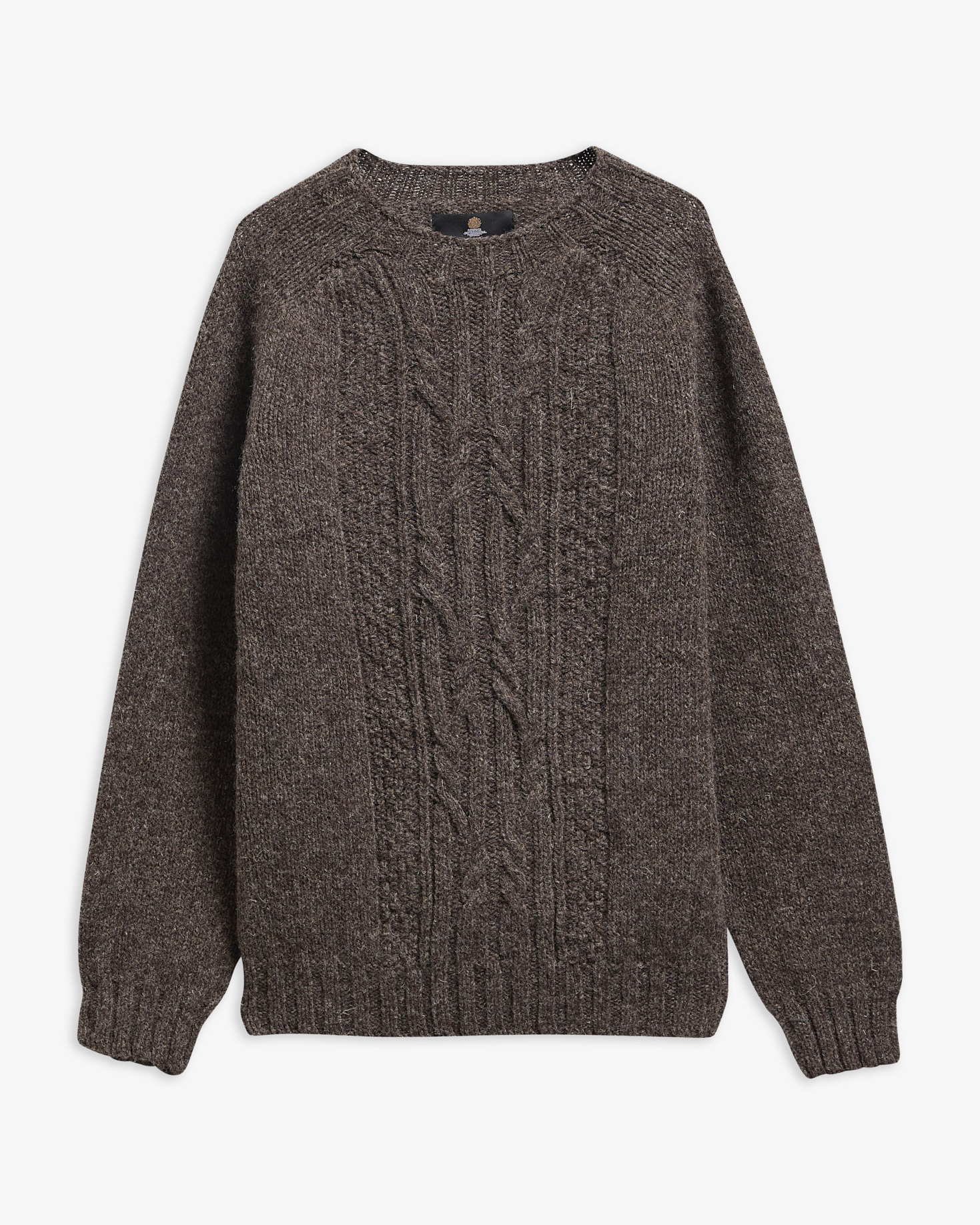 Made in Scotland Natural Yarn Cable-Knit Jumper Medium Brown