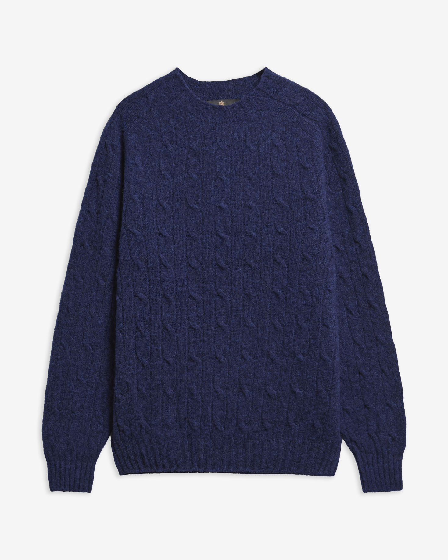 Cable-Knit Made in Scotland Wool Crew-Neck Jumper Deep Blue