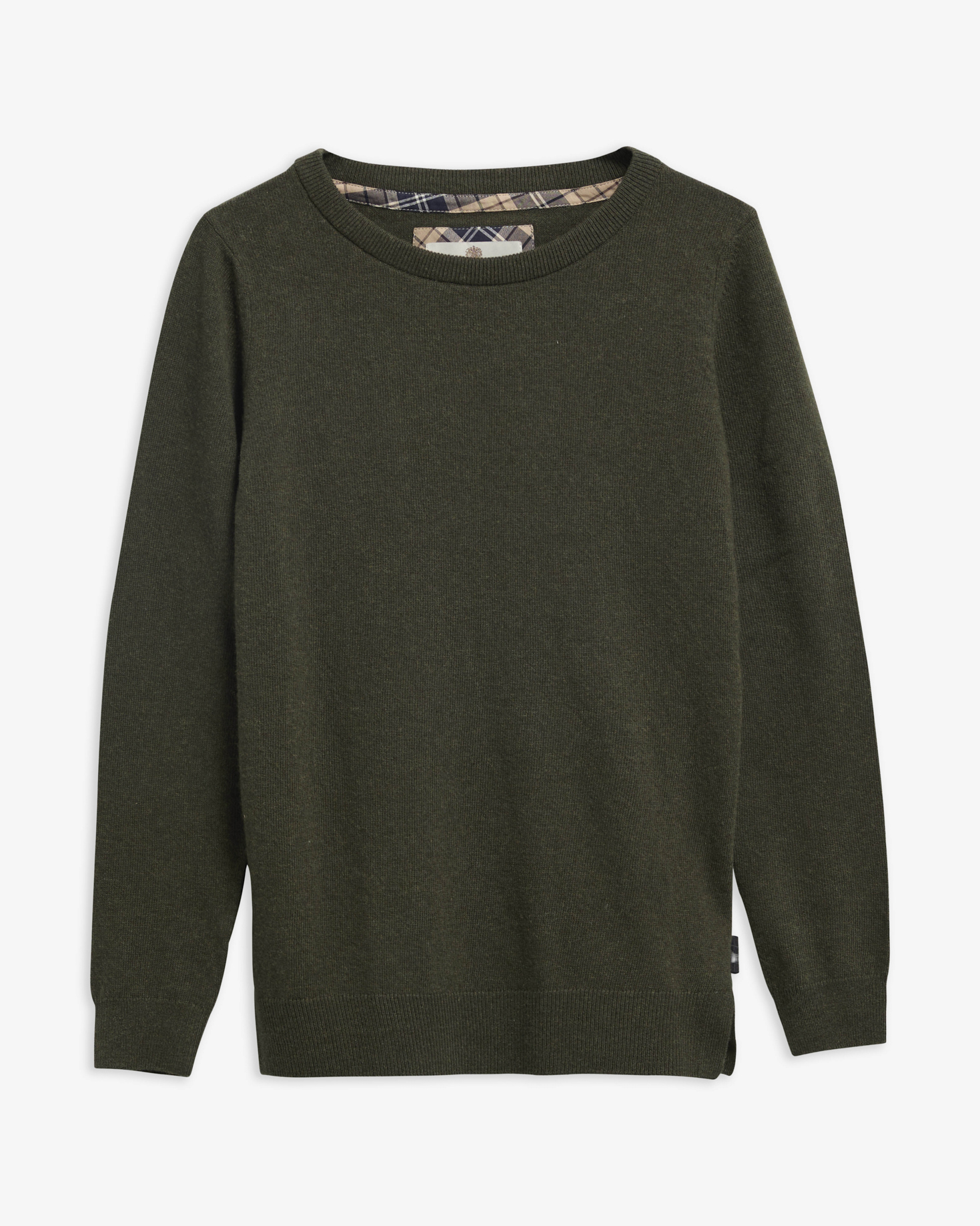 Pendle Crew Neck Jumper Olive/Birchwood Tartan