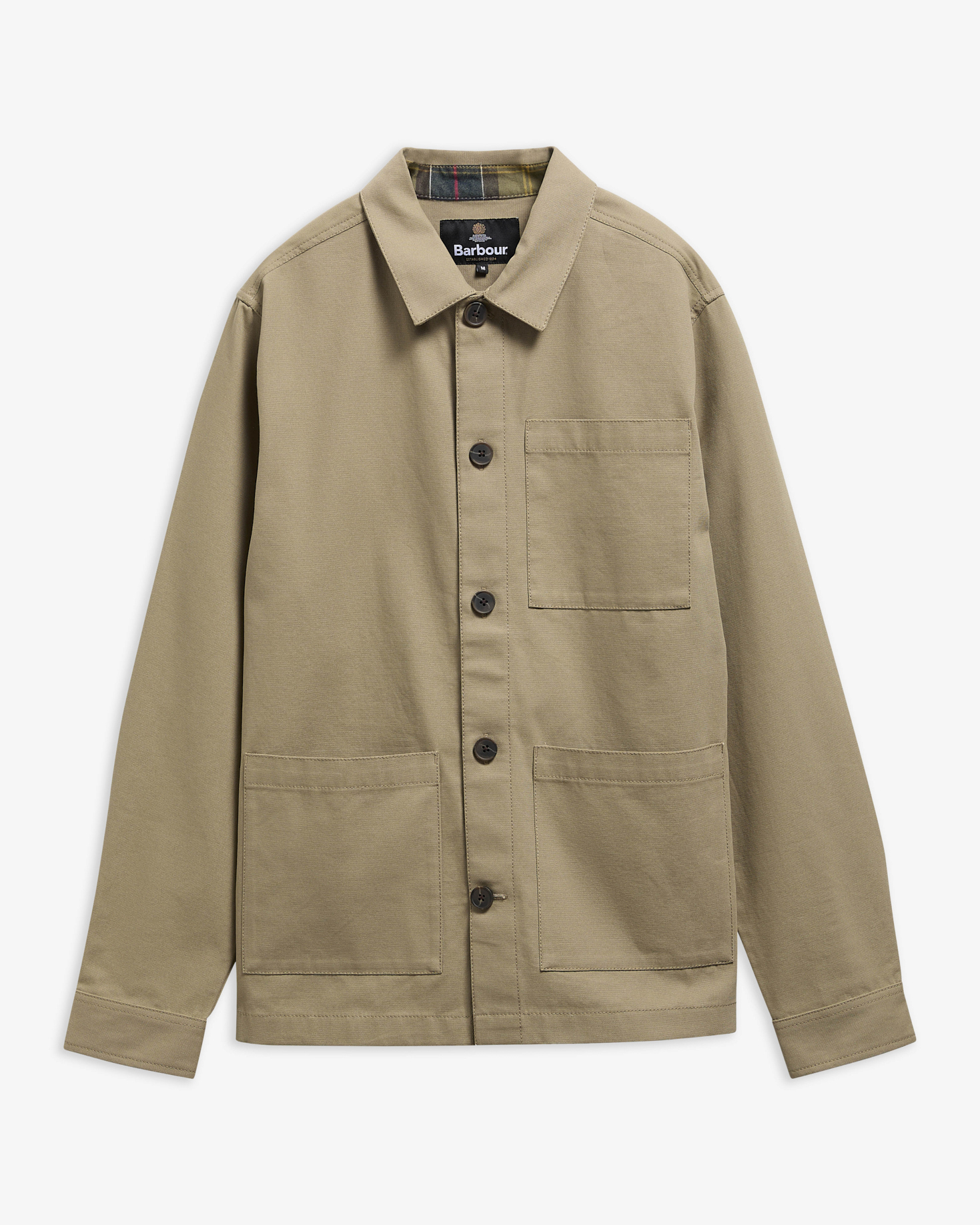Tartan Trimmed Washed Overshirt Sage