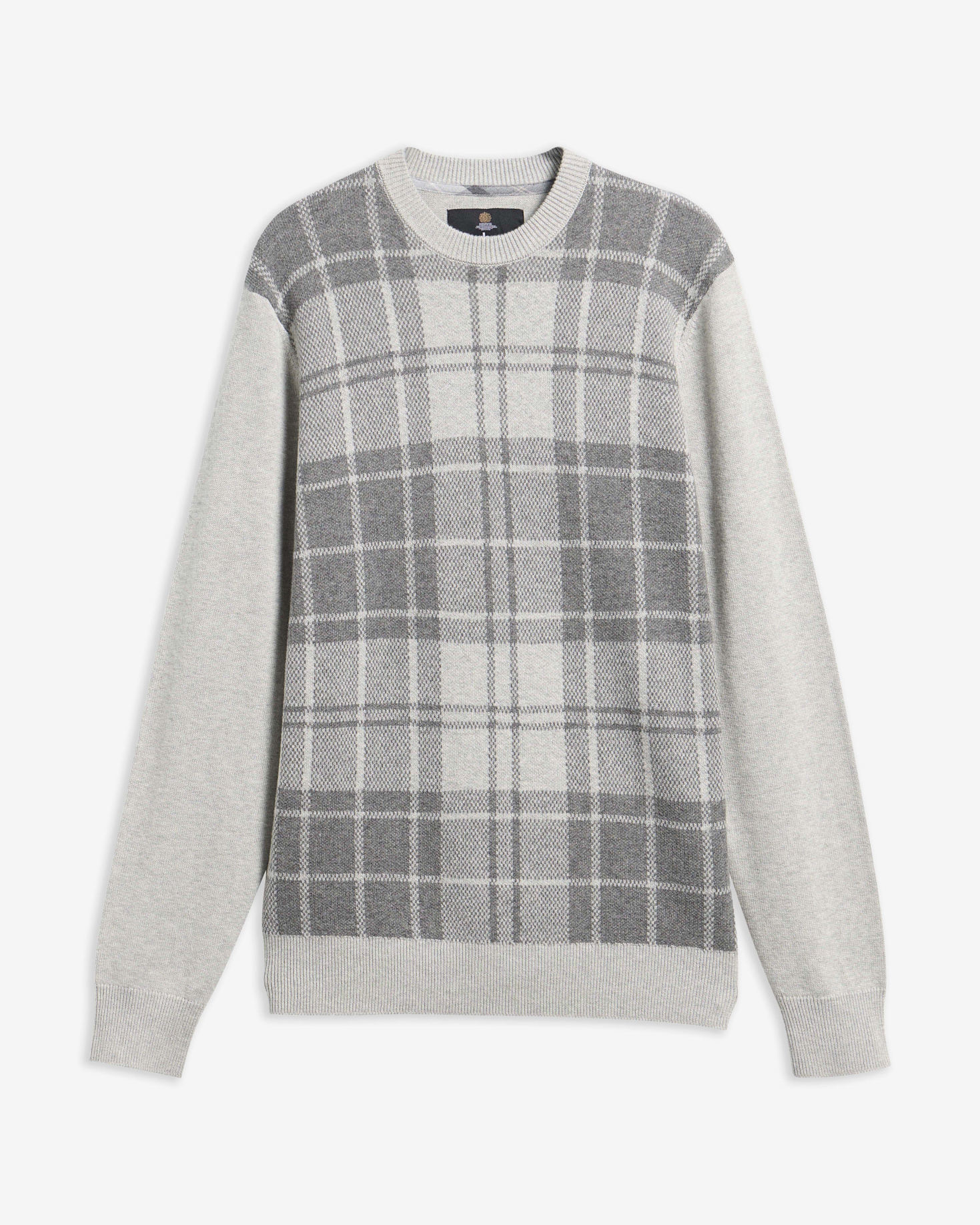 Mineral Tartan Crew Neck Jumper Grey Marl