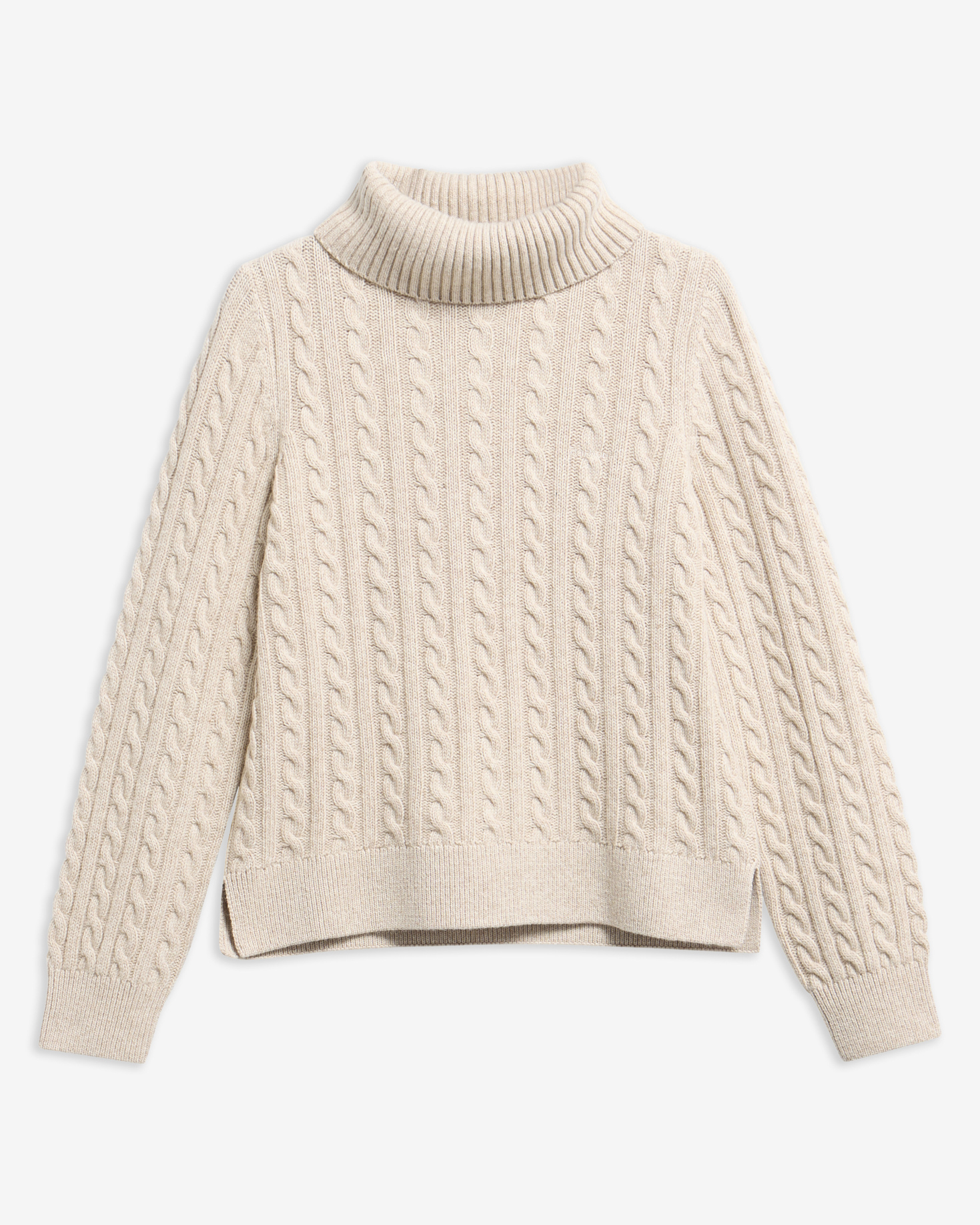 Maglione a trecce Ambleside a collo alto con risvolto Oatmeal