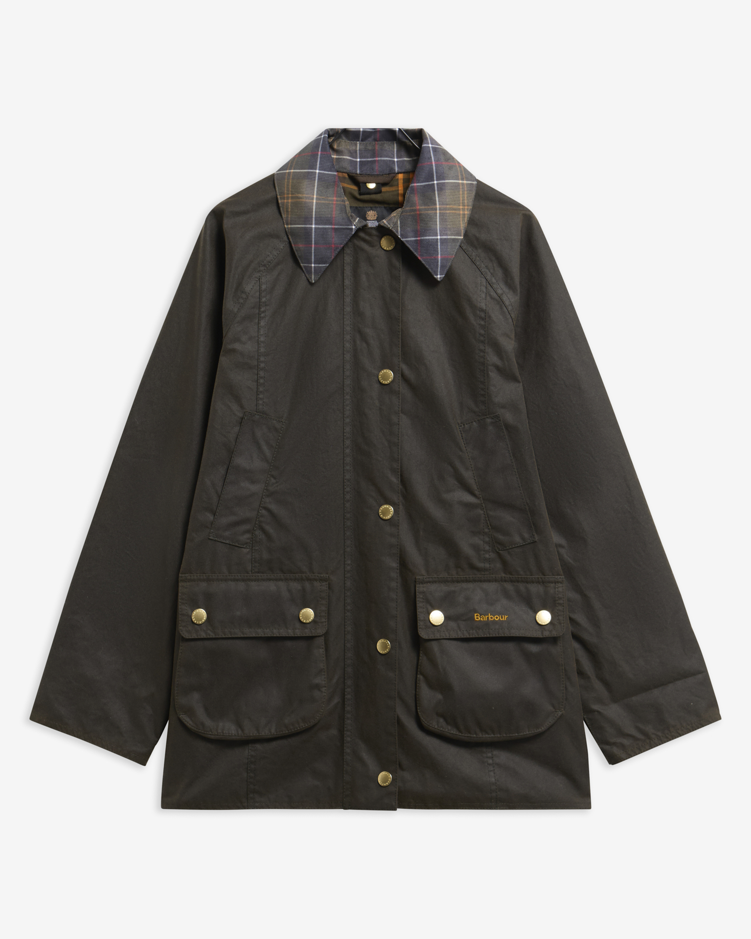 Icons Tartan Collar Modern Beadnell Waxed Jacket Olive/Classic
