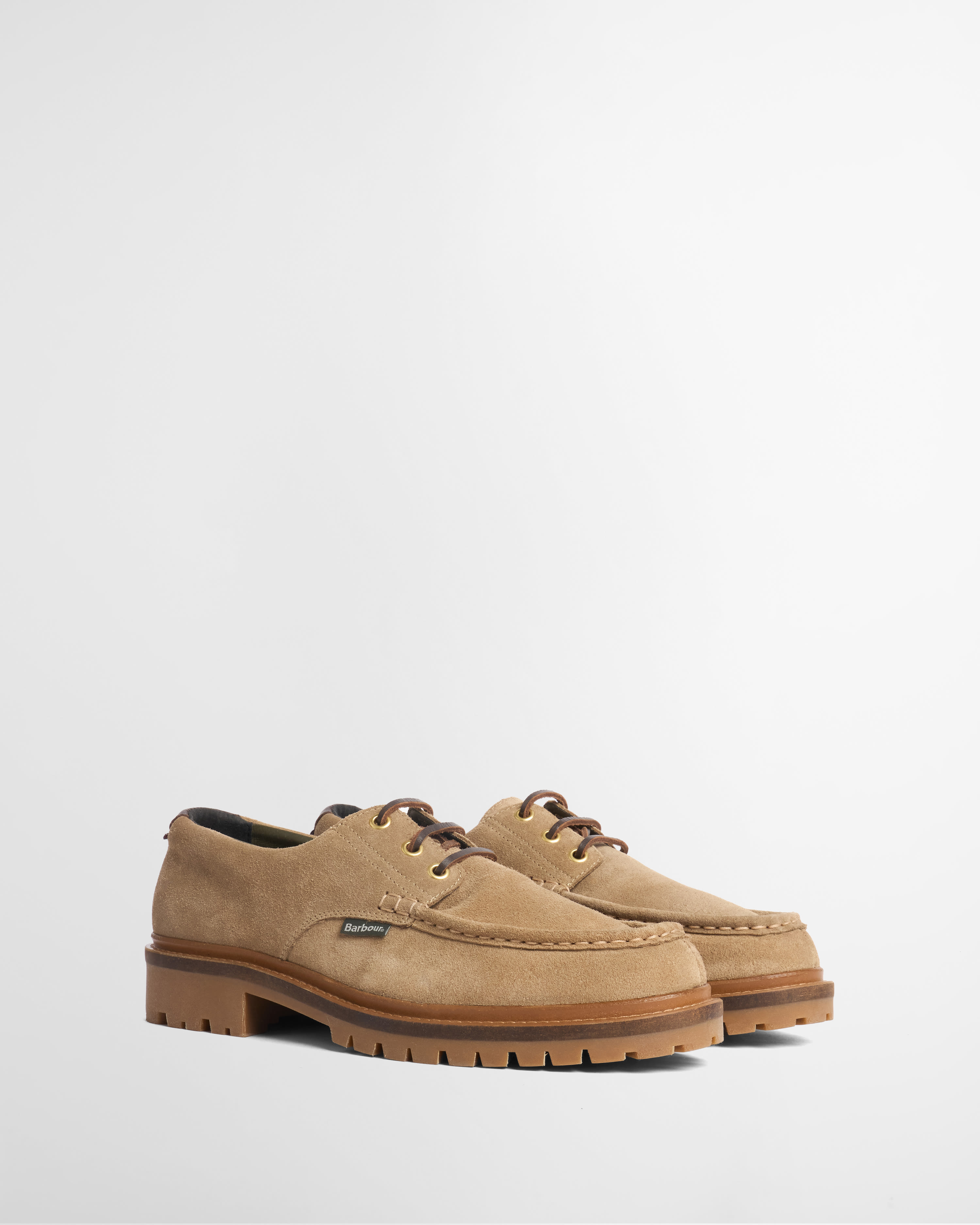 Barbour Derby Schuhe Paxton Apron Leather Taupe Suede