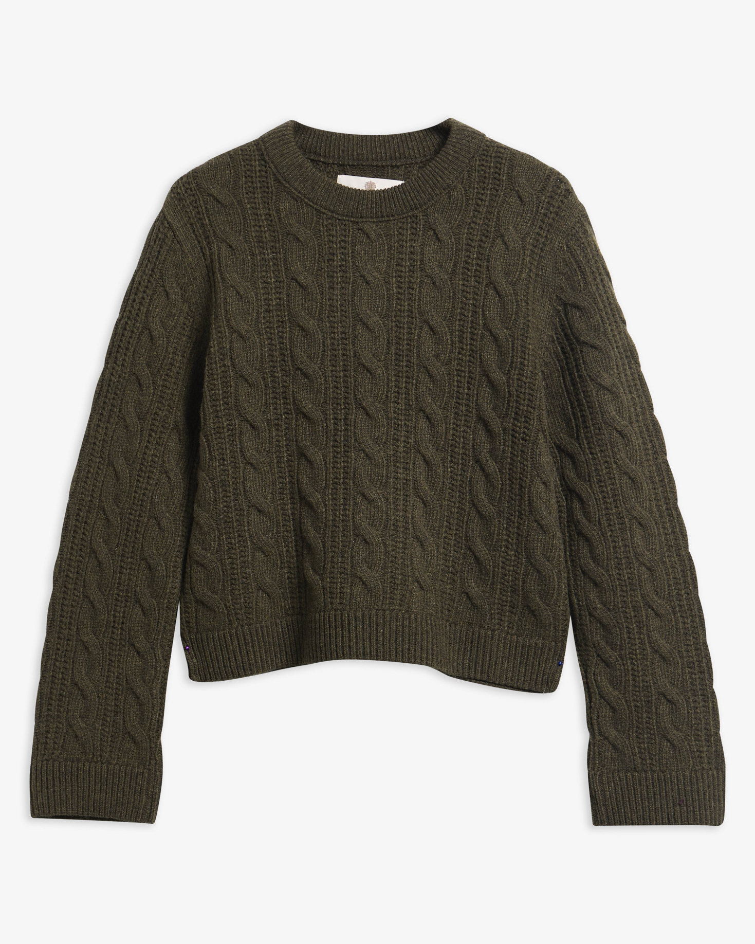 Joan Cropped Cable Knit Jumper Olive