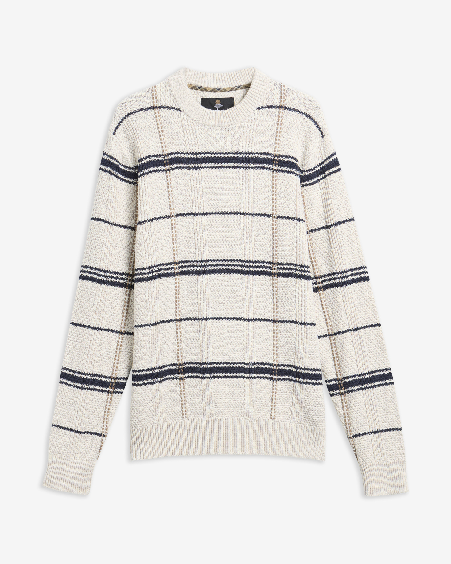 Barbour Pullover Fasey Cable-Knit Tartan Whisper White