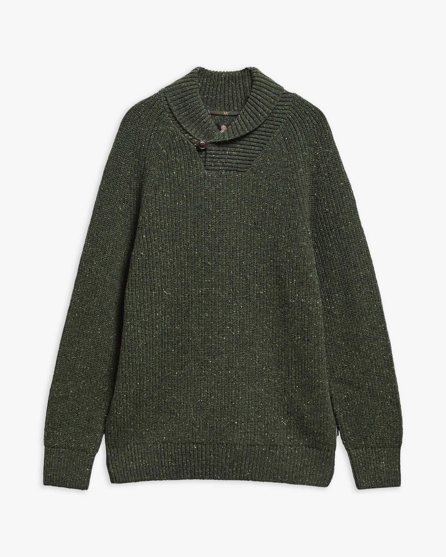 Essentials Fleck Wool Shawl Neck Jumper Olive