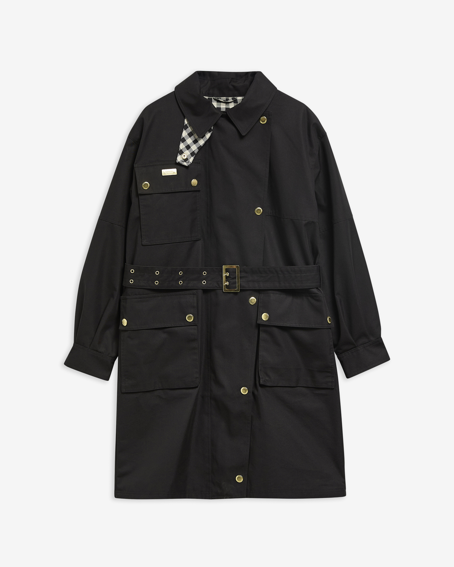 Gea Showerproof Trench Coat Black/Northumberland Check