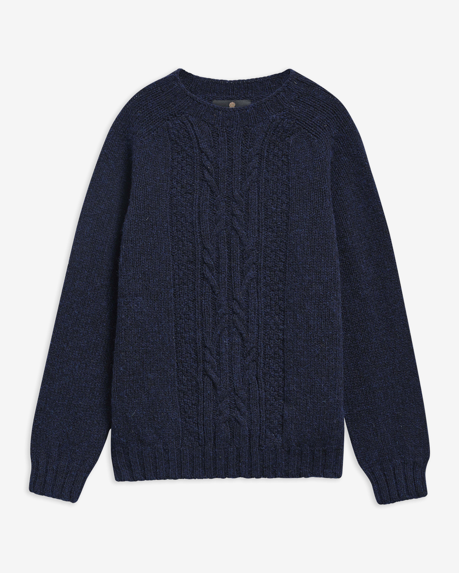 Pullover Natural Yarn Cable Knit Made in Scotland Navy