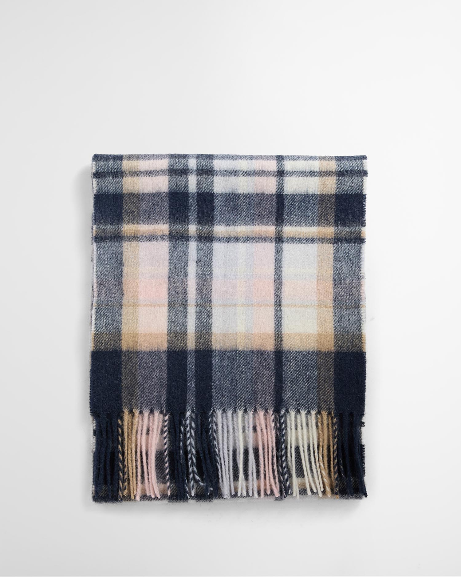 Vintage Winter Plaid Scarf Blush Pink/Navy