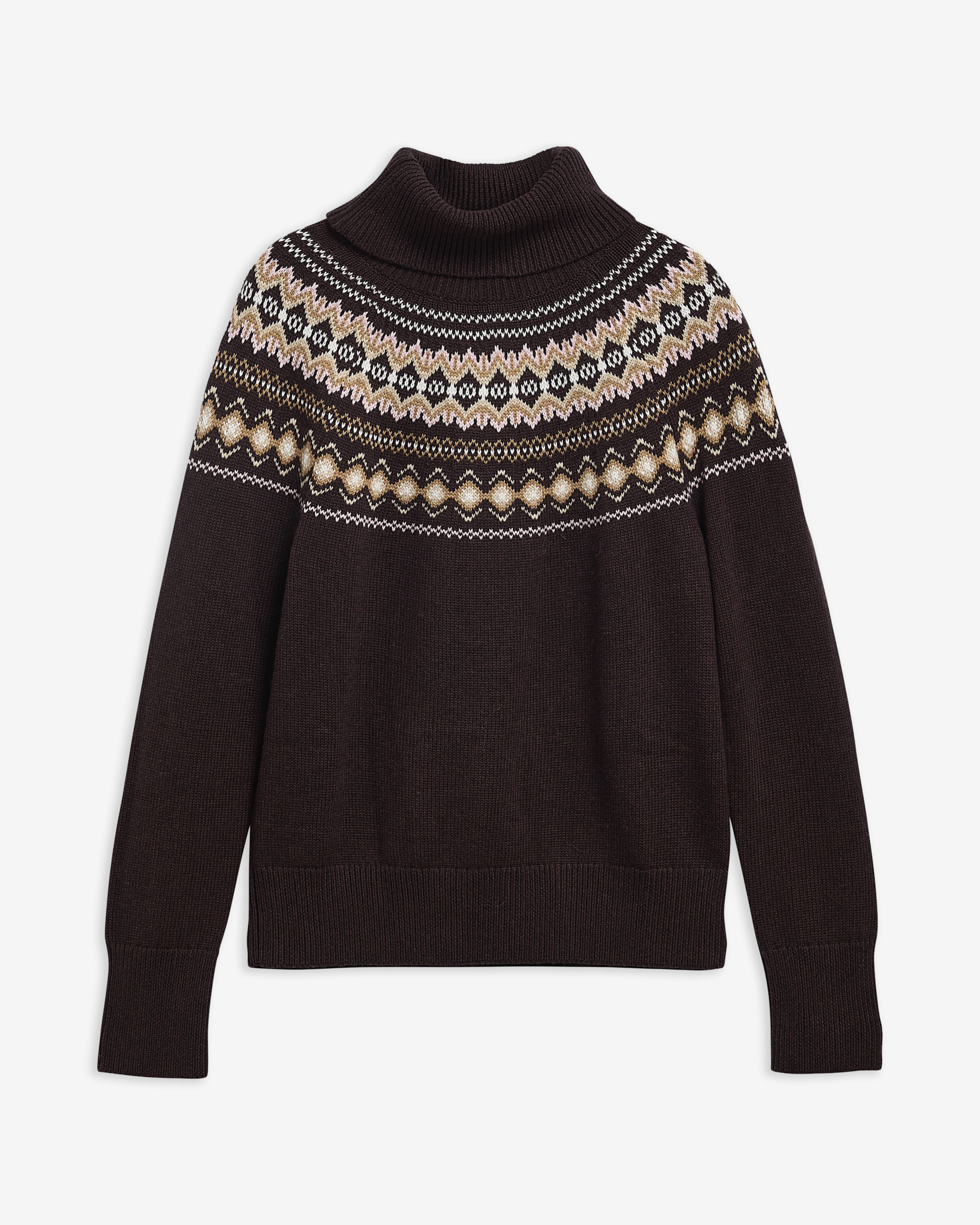 Maglione Darwen Fair Isle a collo alto con risvolto Seal Brown