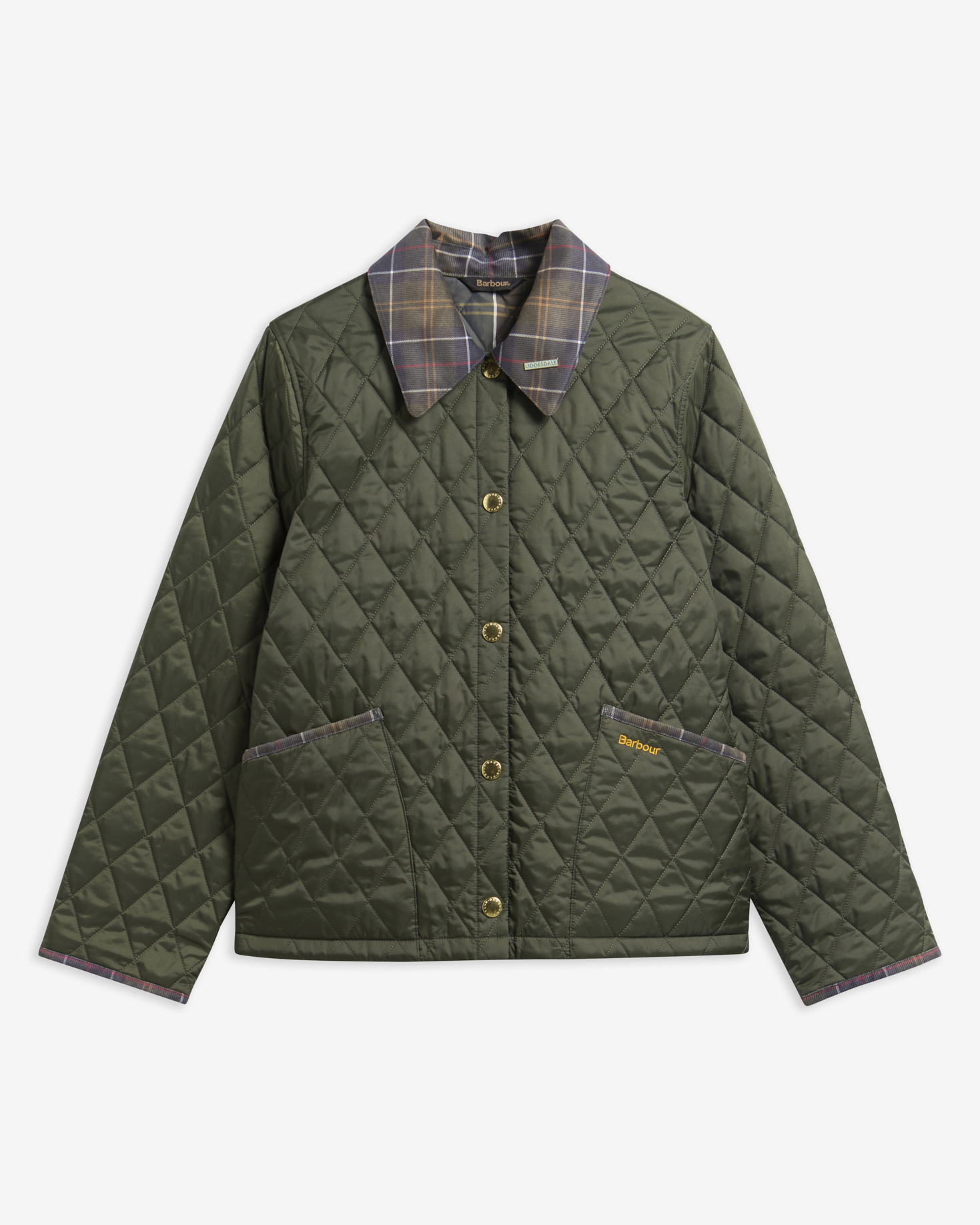 Barbour Steppjacke Icons Tartan Collar Cropped Liddesdale Olive/Classic