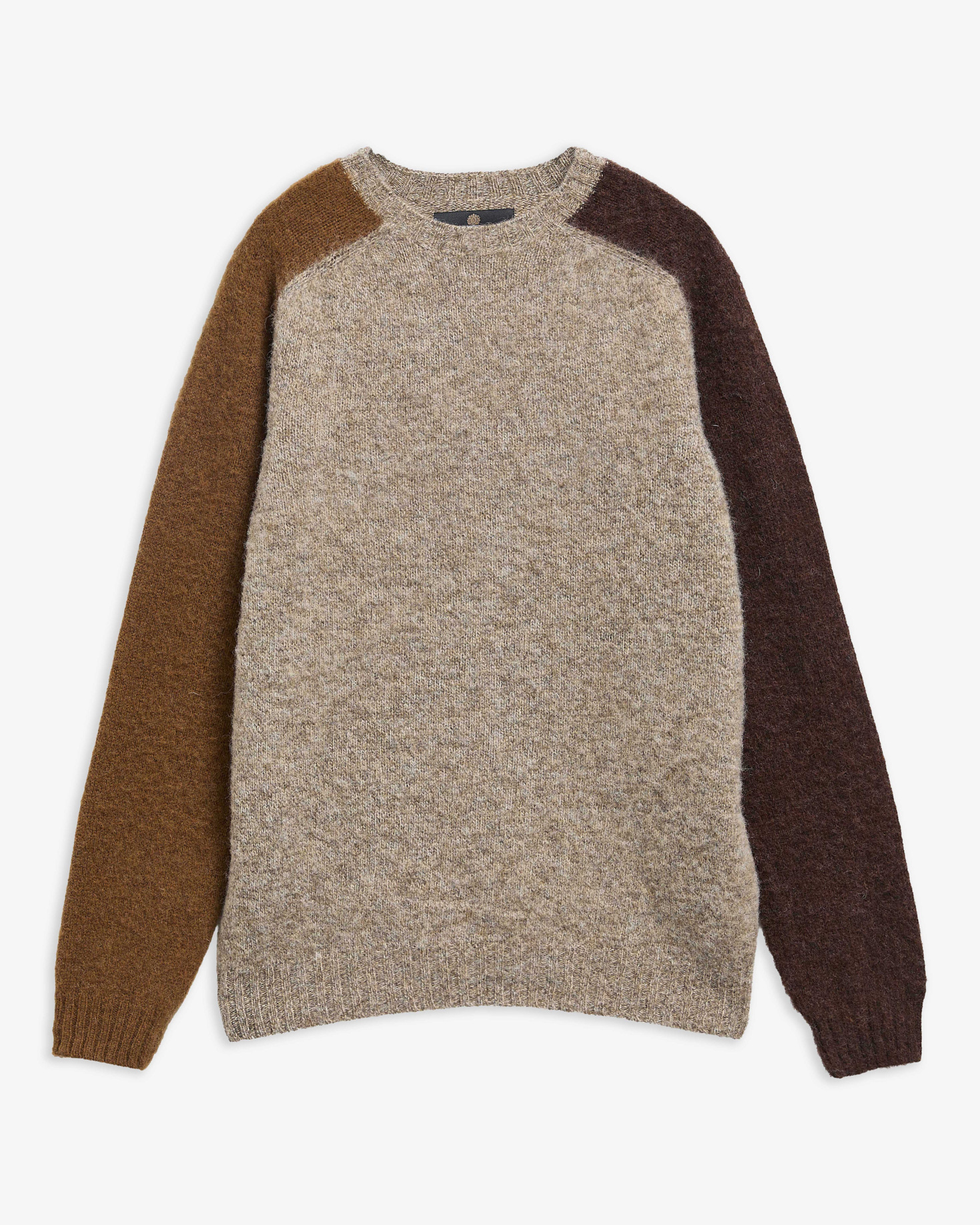 Colour Block Made in Scotland Wool Crew-Neck Jumper Light Stone
