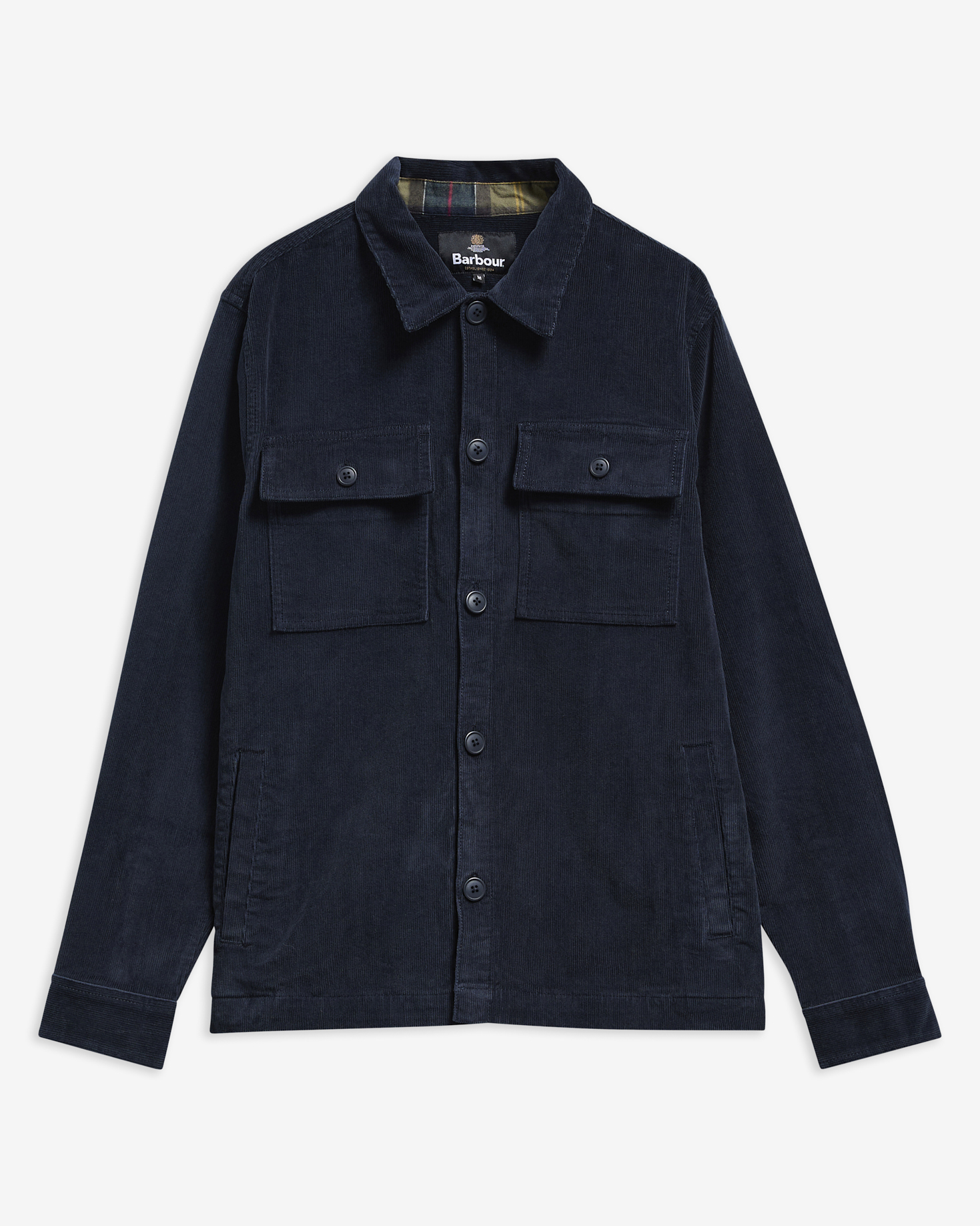 Tartan Trimmed Cord Overshirt Navy