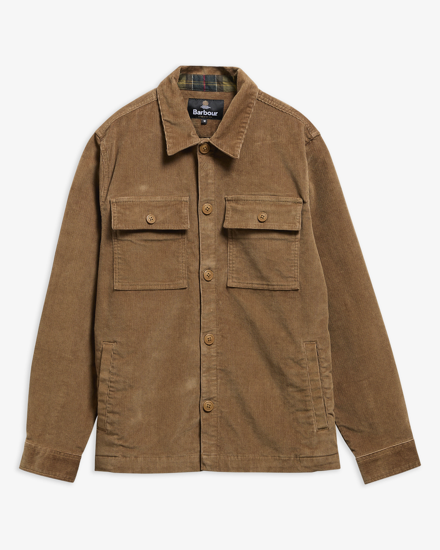 Tartan Trimmed Cord Overshirt Sandstone